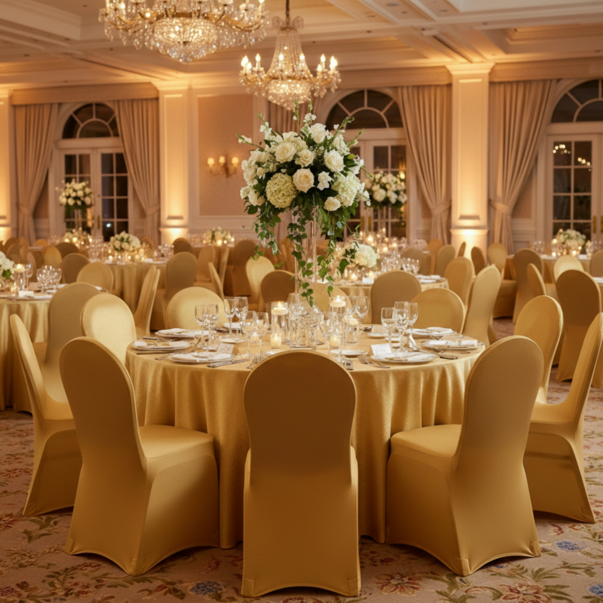 Indoor Ballroom Wedding Gold Chair Cover