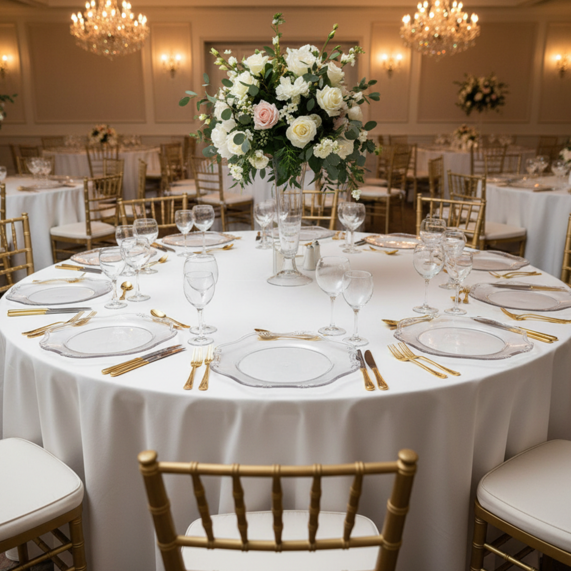 Indoor Banquet Full Table - Baroque Clear Charger