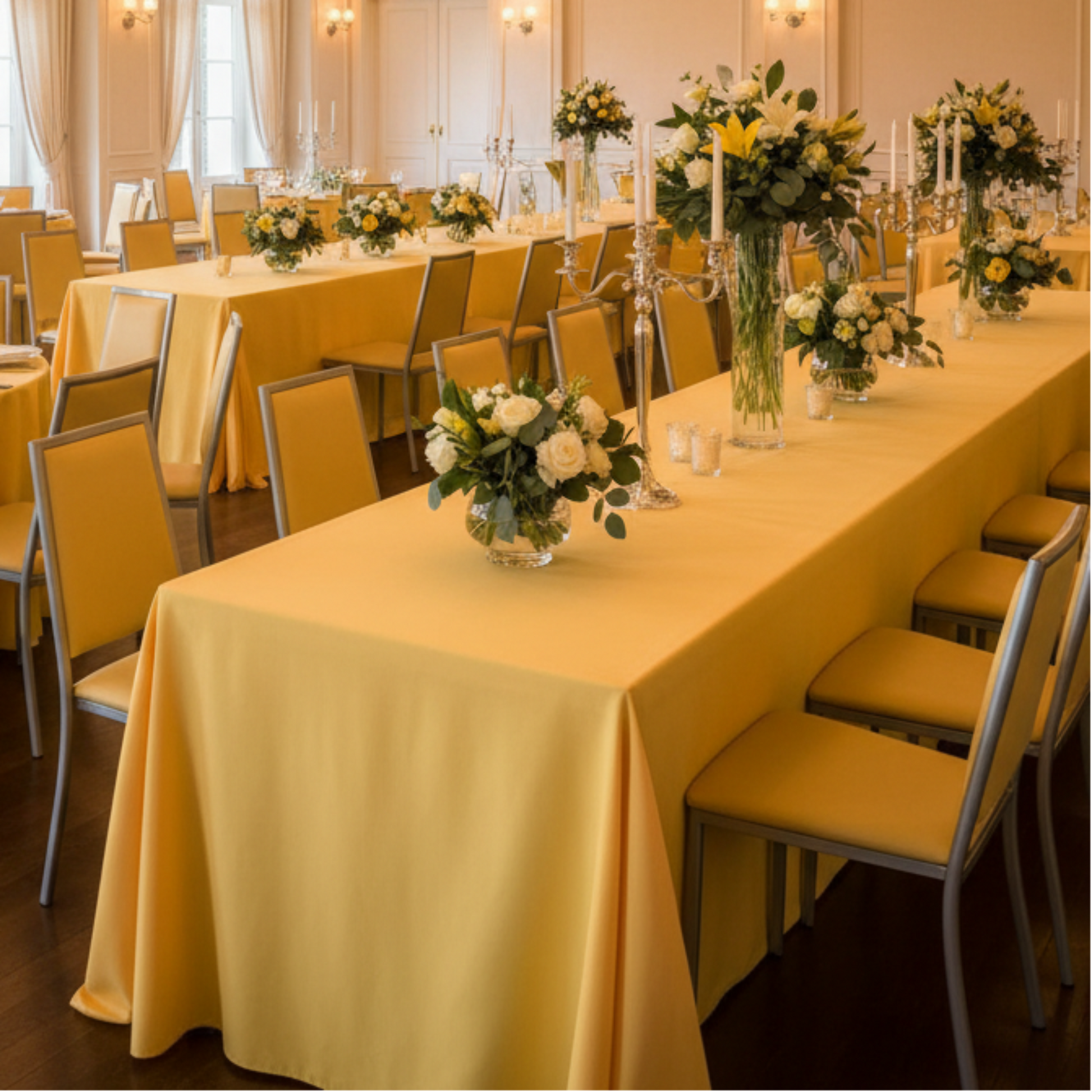 Indoor Banquet Hall - Canary Yellow Tablecloth