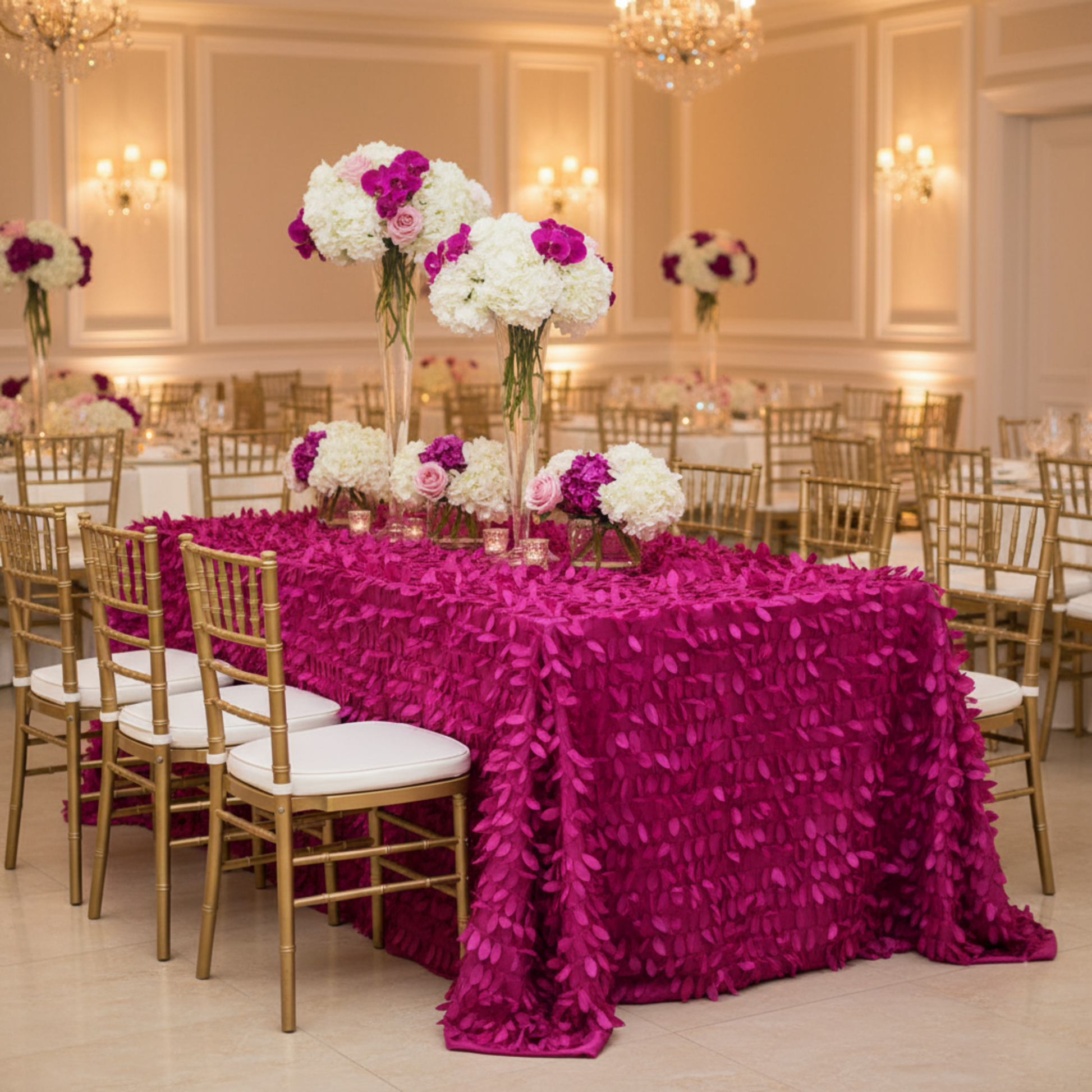 Indoor Banquet Hall - Fuchsia Leaf Petal Taffeta