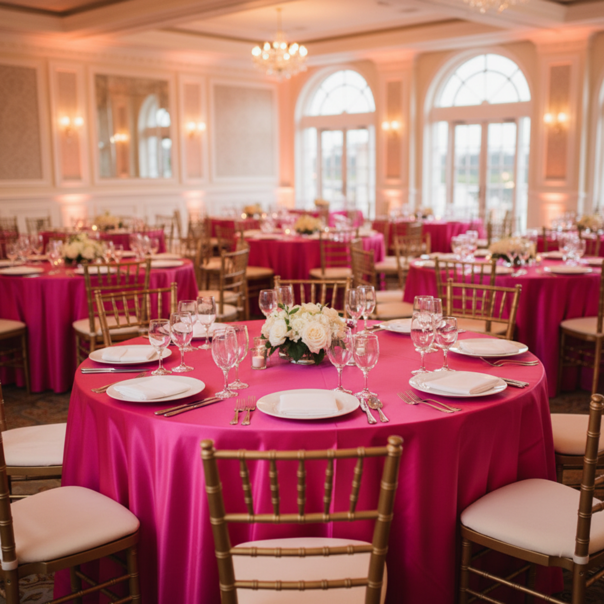 Indoor Banquet Hall - Fuchsia Satin Tablecloth