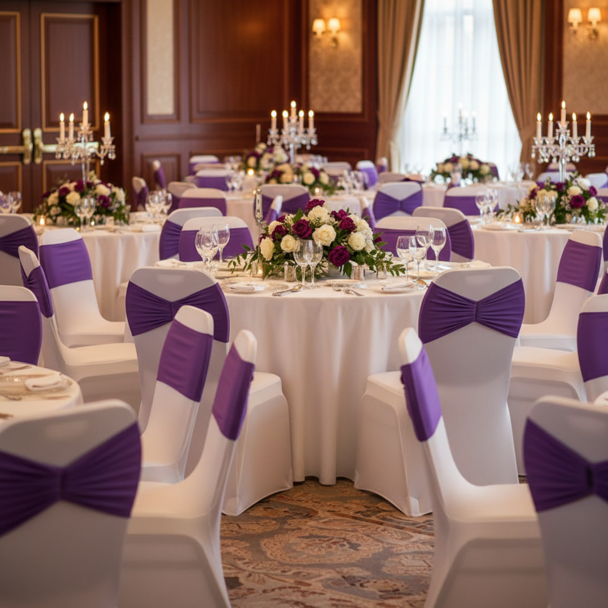 Indoor Banquet Hall - Purple Chair Bands