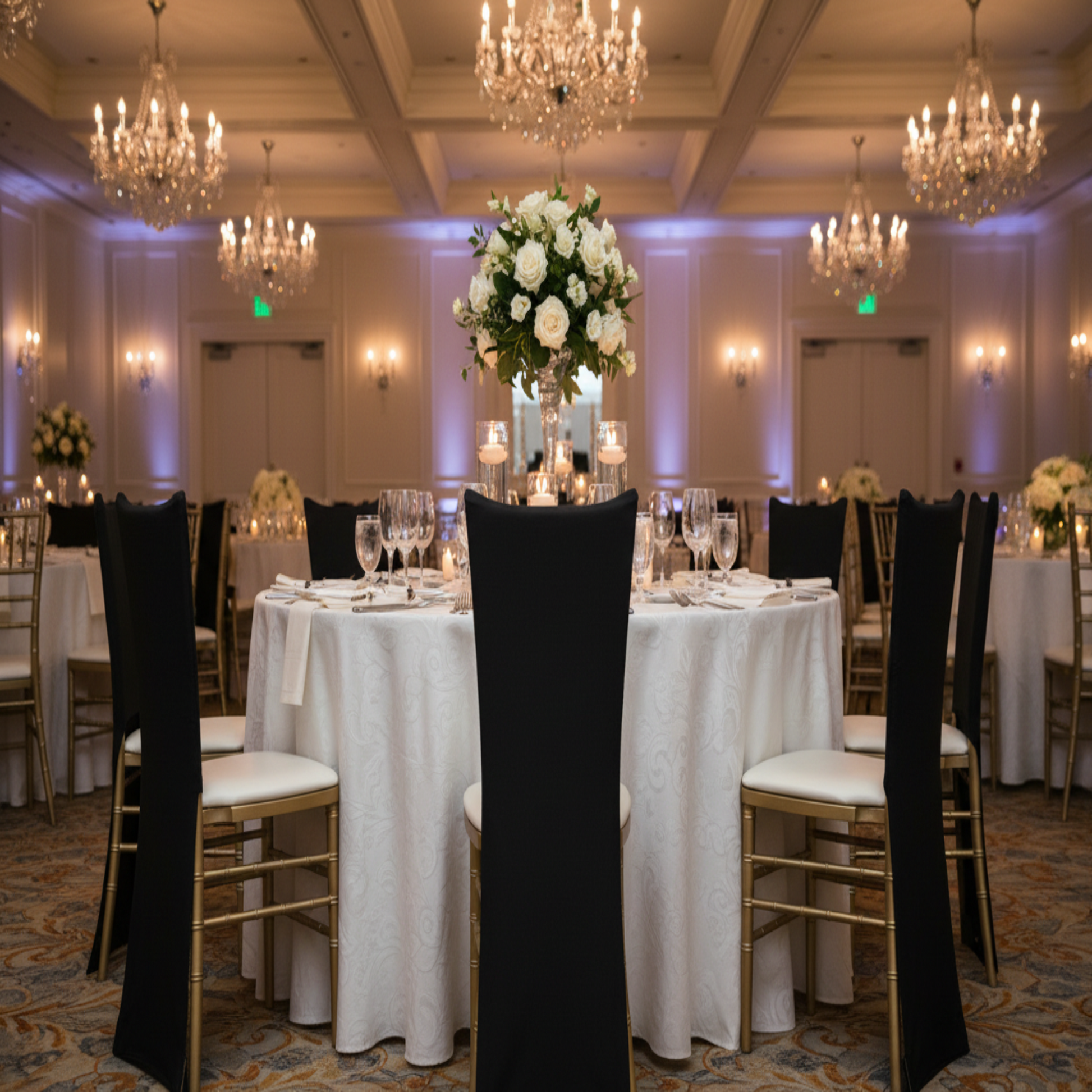 Black Spandex Chiavari Chair Back Cover - Full Chair Indoor Setting