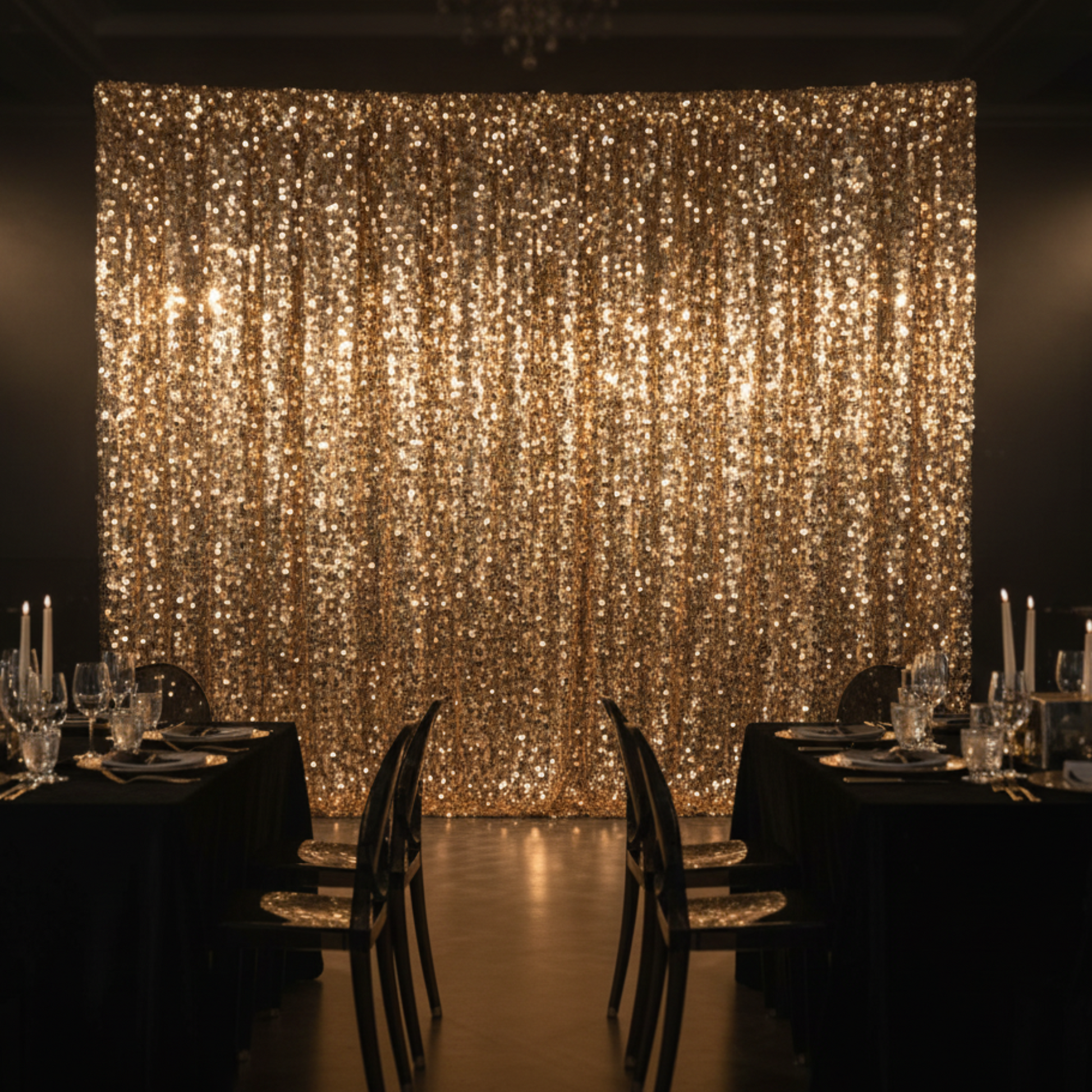 Indoor Black Tie Corporate Gala - Champagne Drape Focal Point