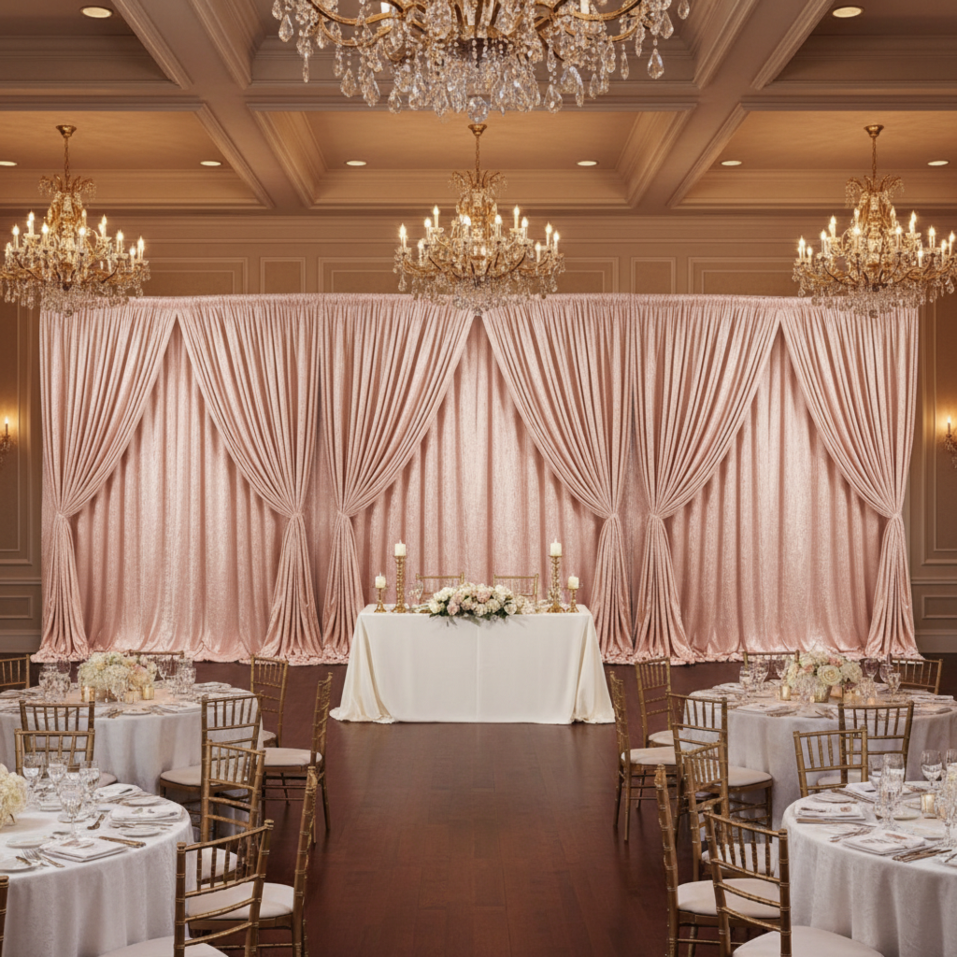 Indoor Blush/Rose Gold Velvet Drape/Backdrop 12 FT Curtain Panel