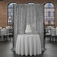 Indoor contemporary event venue with silver sequin velvet drape