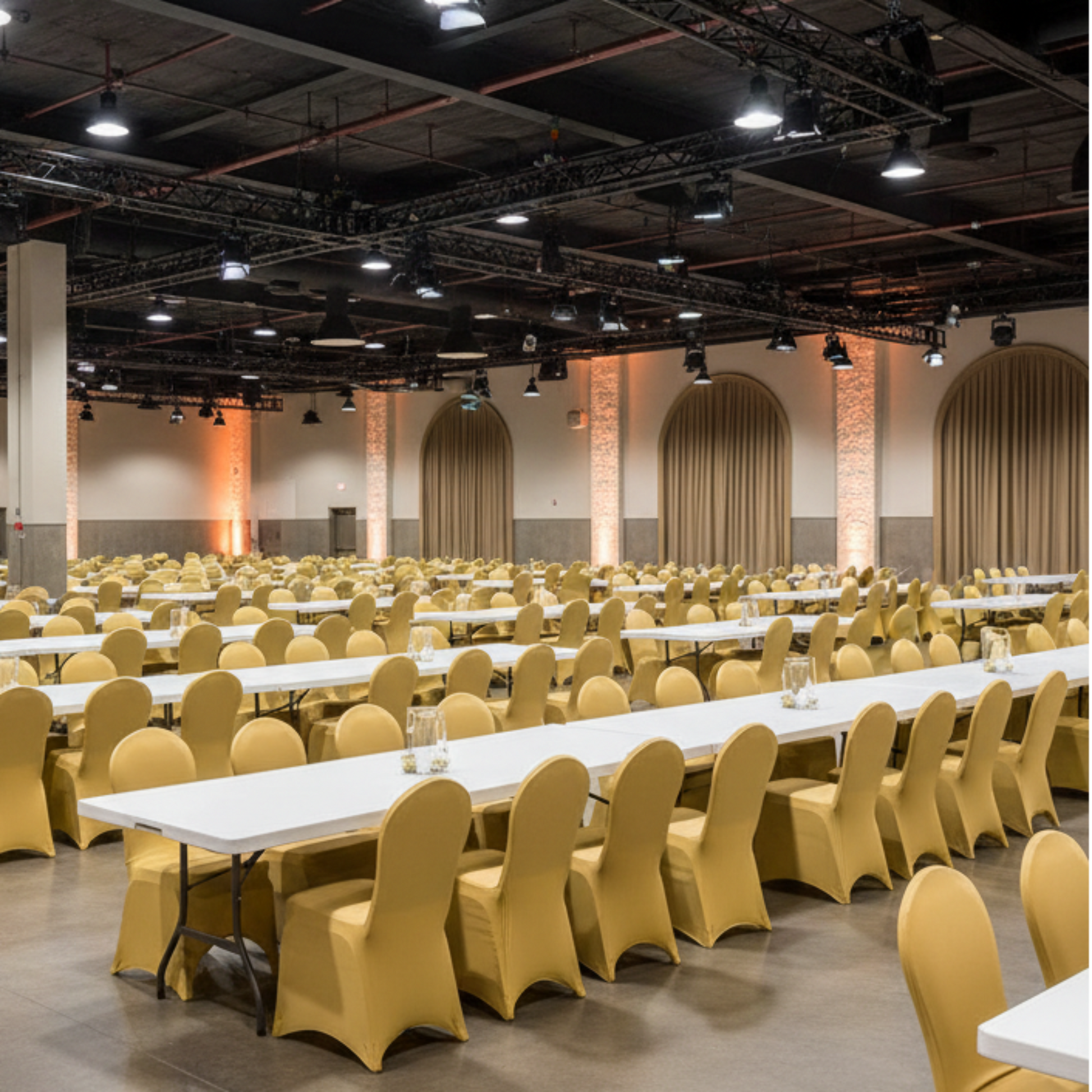 Indoor Convention Hall Gold Spandex Chair Cover