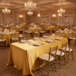 Bright Gold Satin Tablecloth - Indoor Banquet Hall Event Setting