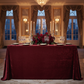 Formal Event Indoor Reception with 90x132 Burgundy Velvet Rectangular Tablecloth