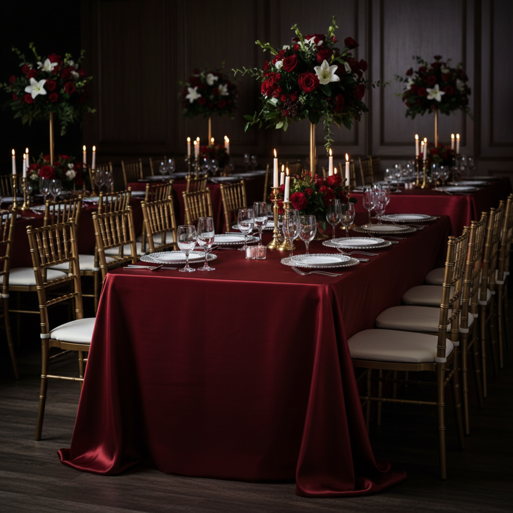 Indoor Formal Gala Burgundy 90x156 Rectangular Satin Tablecloth 