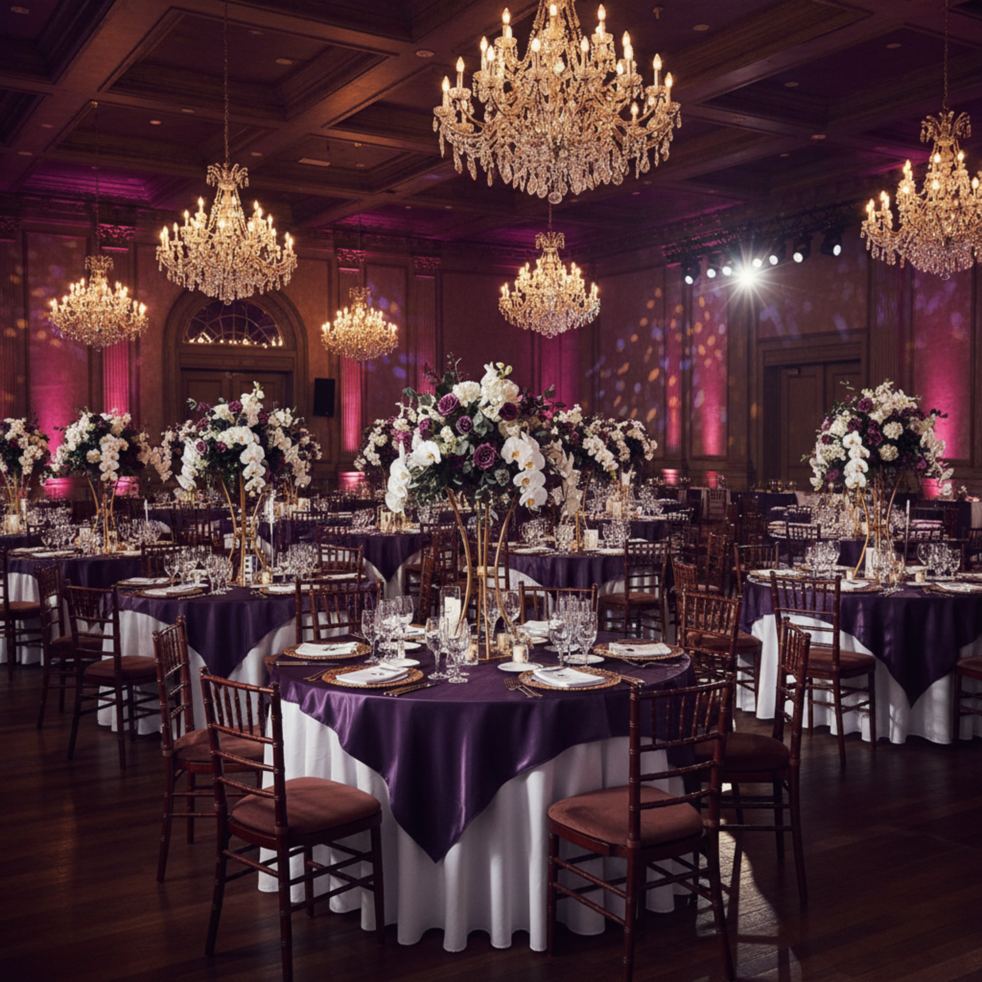 Indoor Formal Gala Eggplant/Plum Square 72x72 Satin Table Overlay