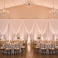 Indoor Formal Reception with White 14ft Poly Premier Fire Retardant Drape Backdrop
