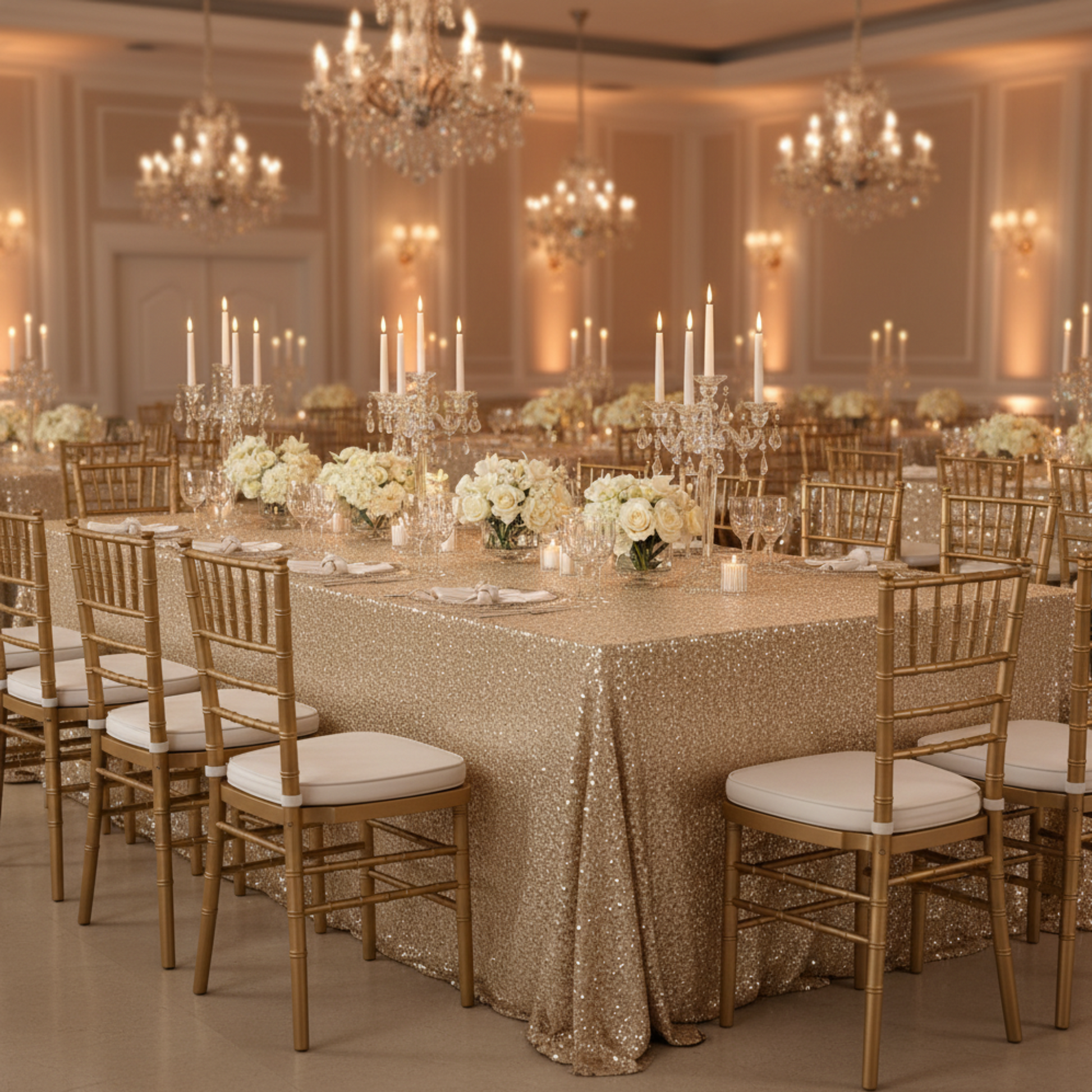Indoor Gala - Champagne Sequin Tablecloth