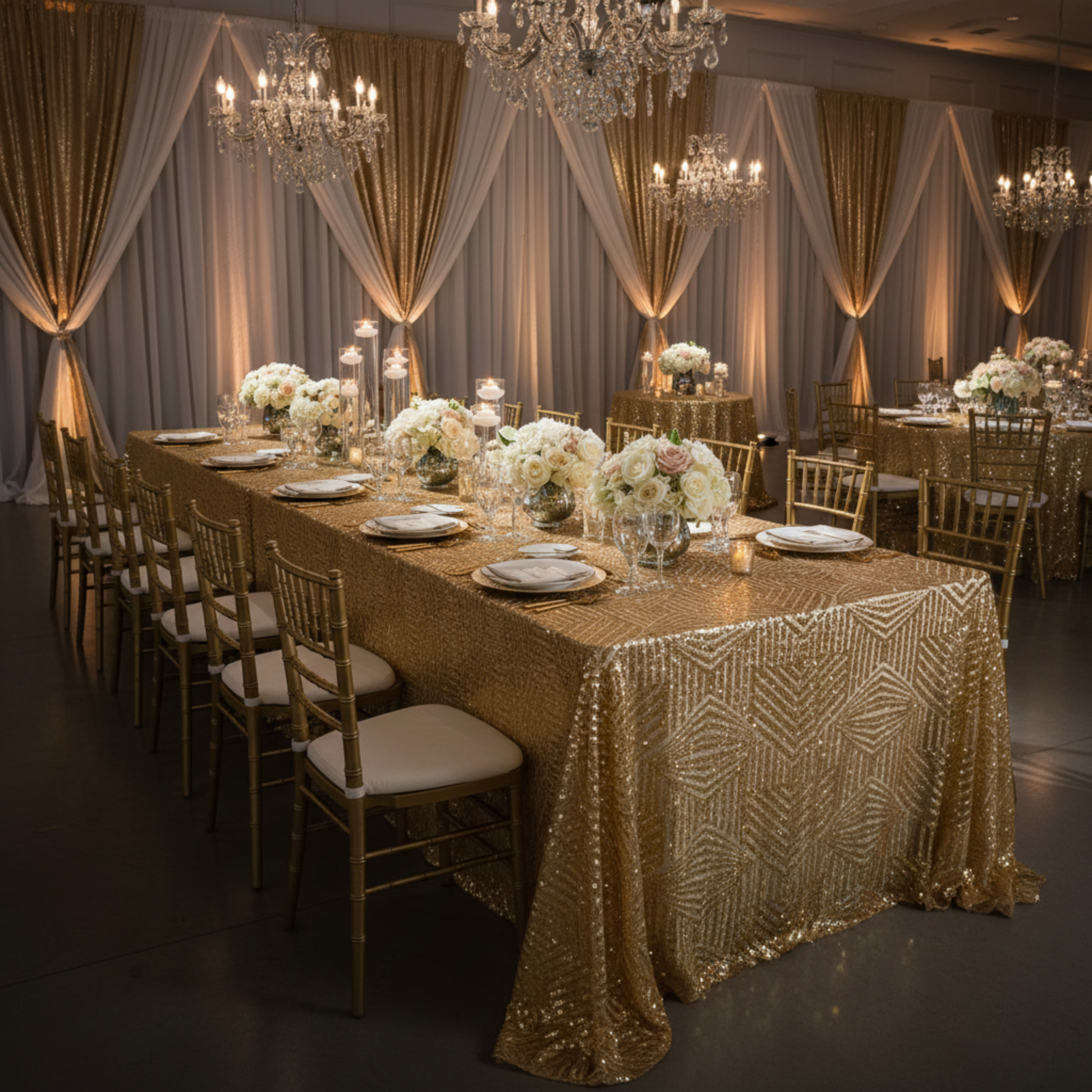 Indoor Gala - Long Gold Sequin Table