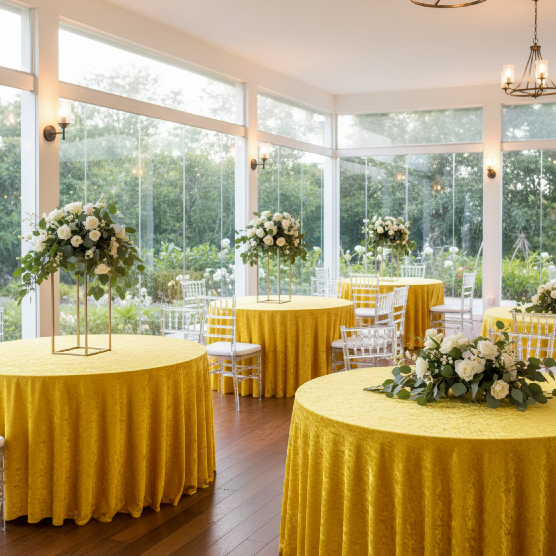 Indoor Outdoor Mixed Event Canary Yellow Velvet 132" Round Tablecloth