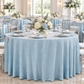 Indoor reception with baby-blue tablecloth