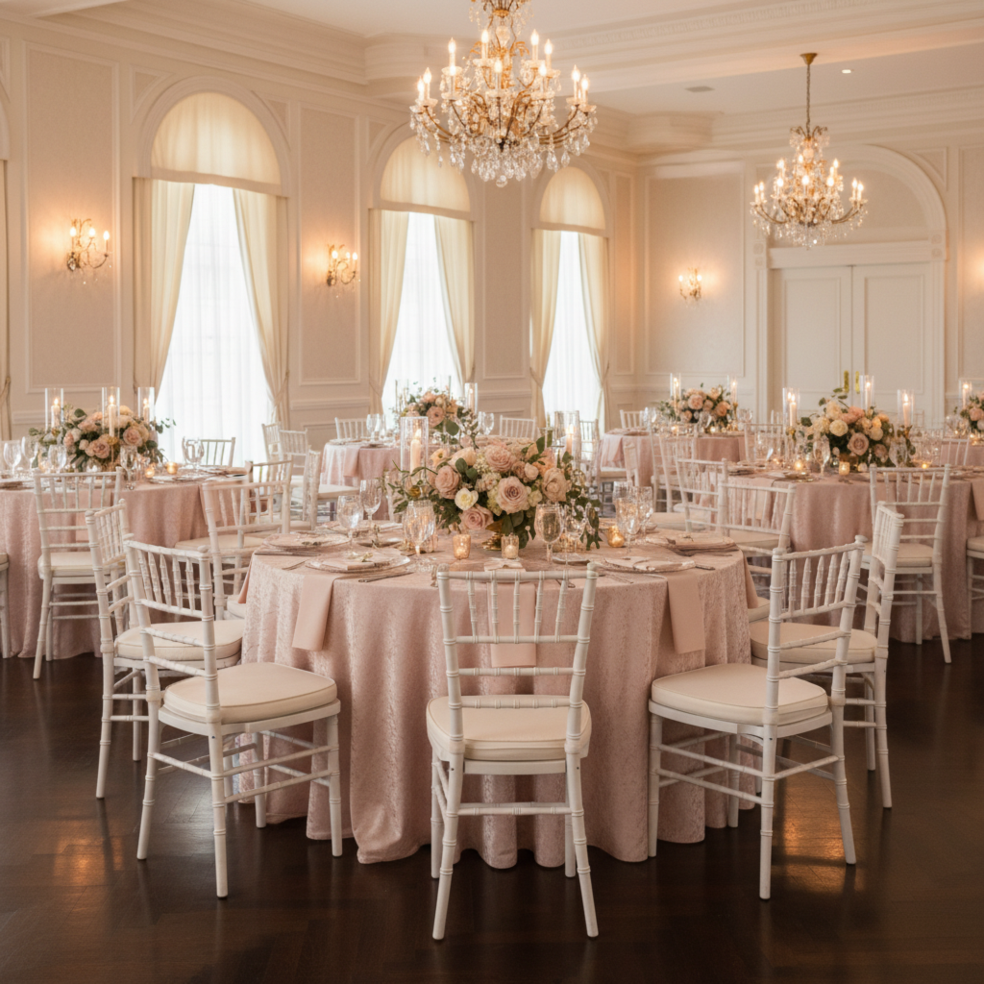 Indoor Reception – Blush/Rose Gold 120 Round Crinkle Shimmer Tablecloth