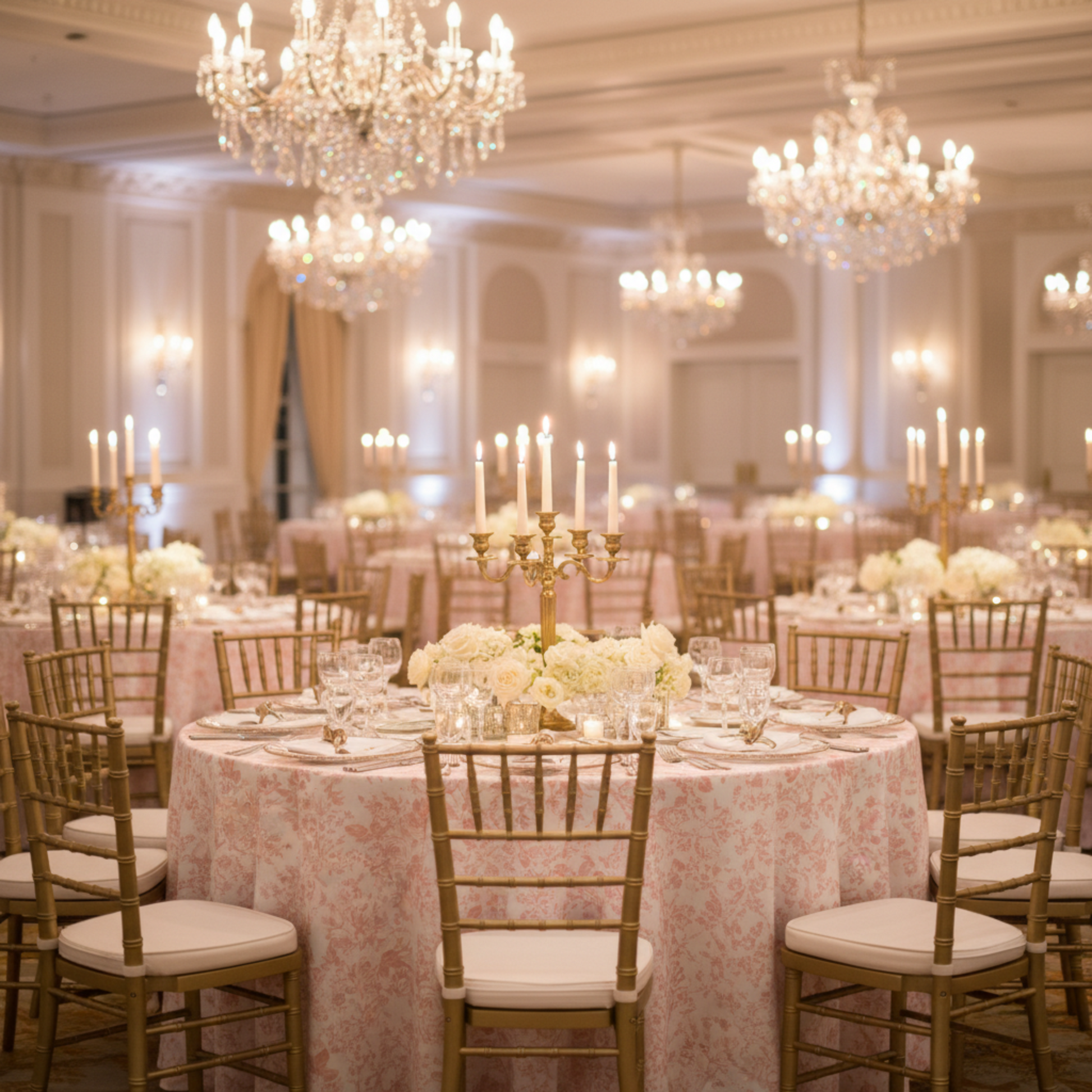 Indoor Ballroom Reception- 120 Round French Toile Tablecloth