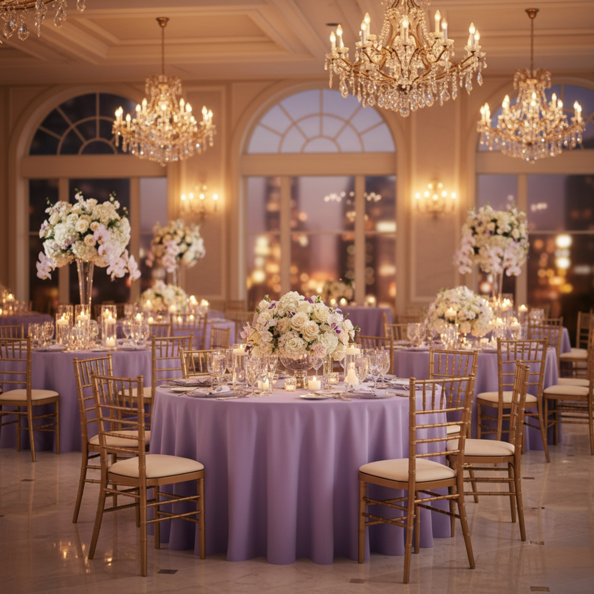 Indoor Reception – Lavender Scuba 120 Round Tablecloth