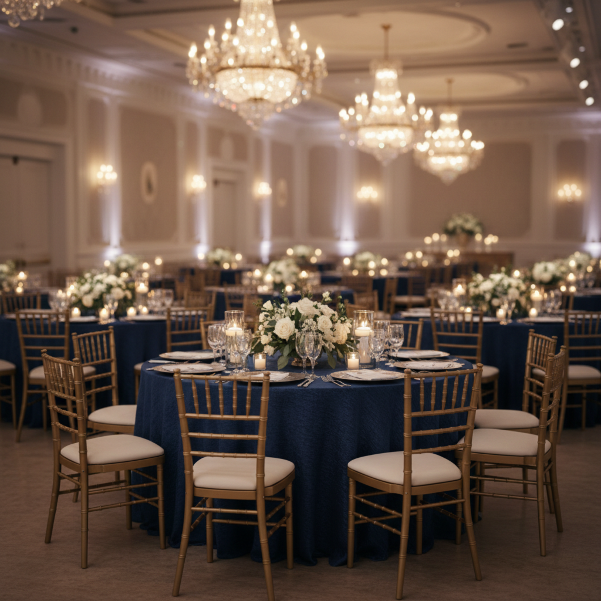 Indoor Reception – Navy Blue Crinkle Shimmer Tablecloth