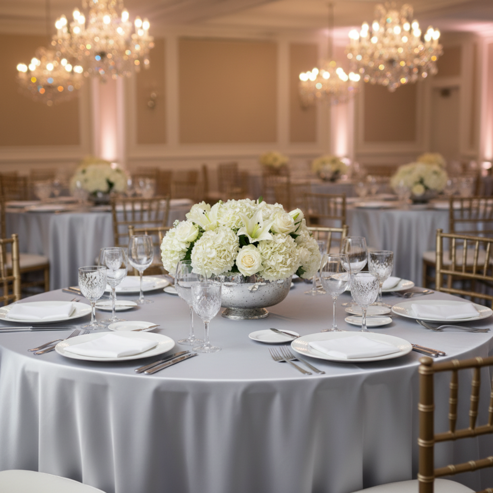 Indoor Close-Up - Silver Satin Tablecloth
