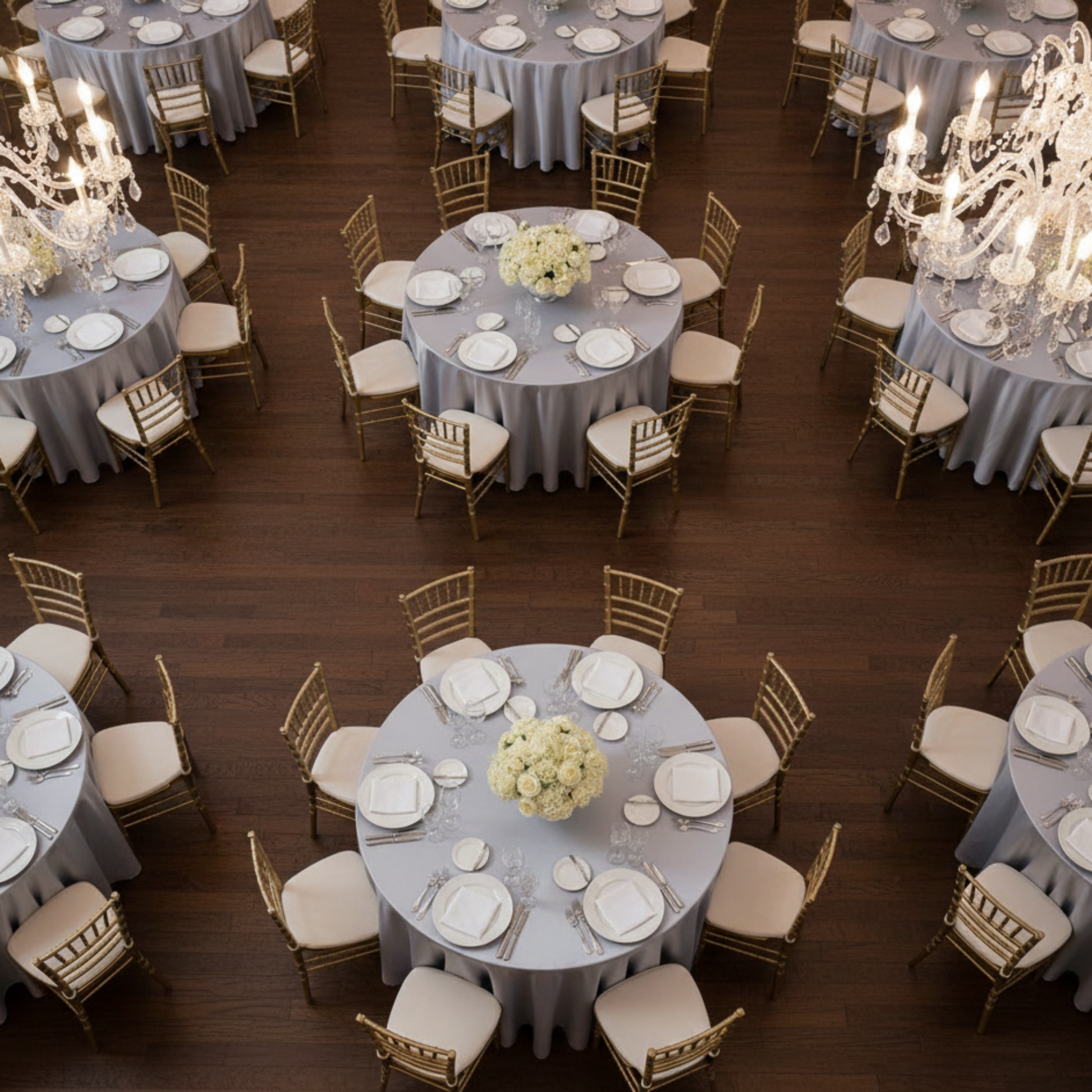 Indoor Top View - Silver Satin Tablecloth