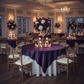 Indoor Wedding Ballroom Eggplant/Plum Square 72x72 Satin Table Overlay