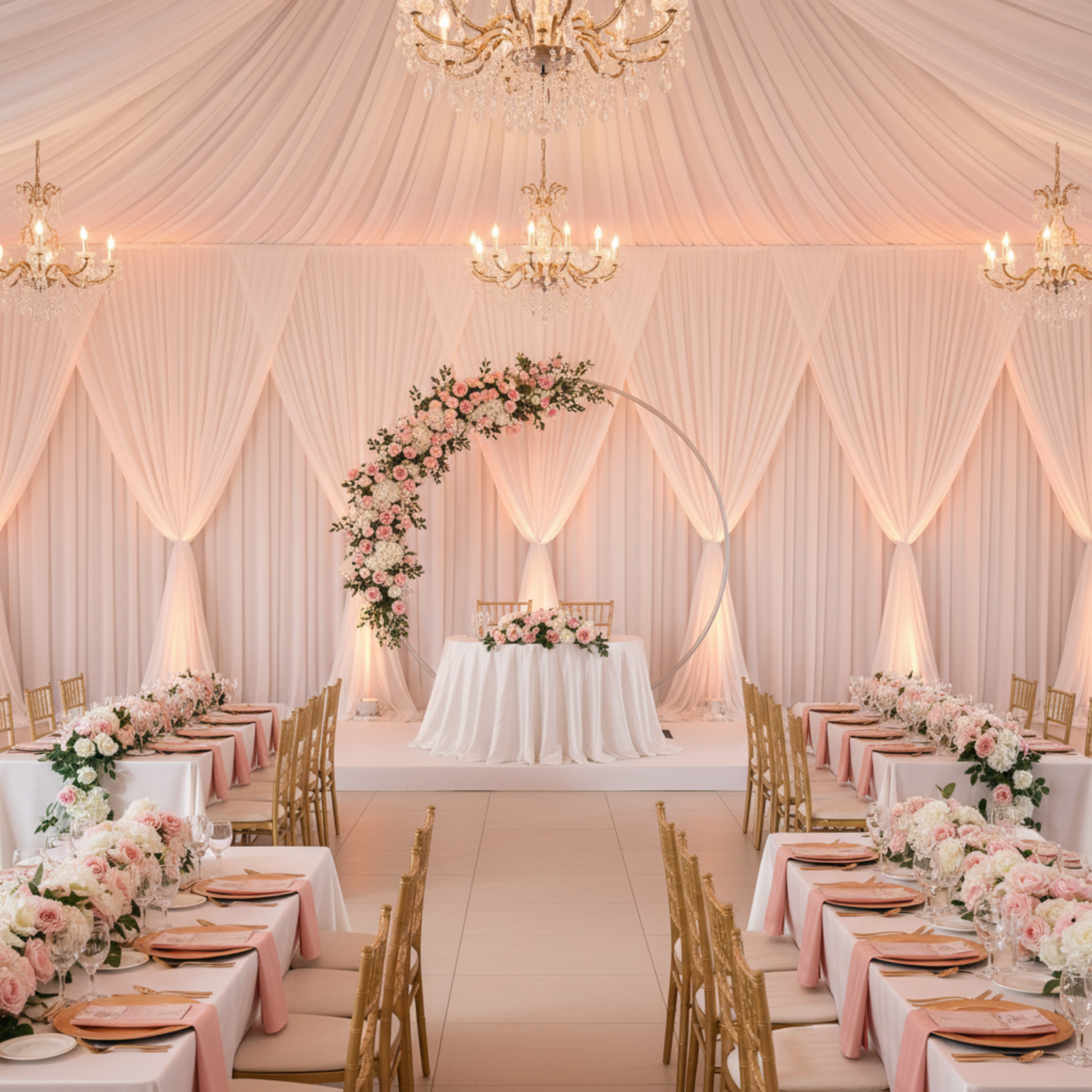 Indoor Wedding Banquet Pastel Pink 2 pcs/pk Premade Flower Backdrop Arch/Table Runner