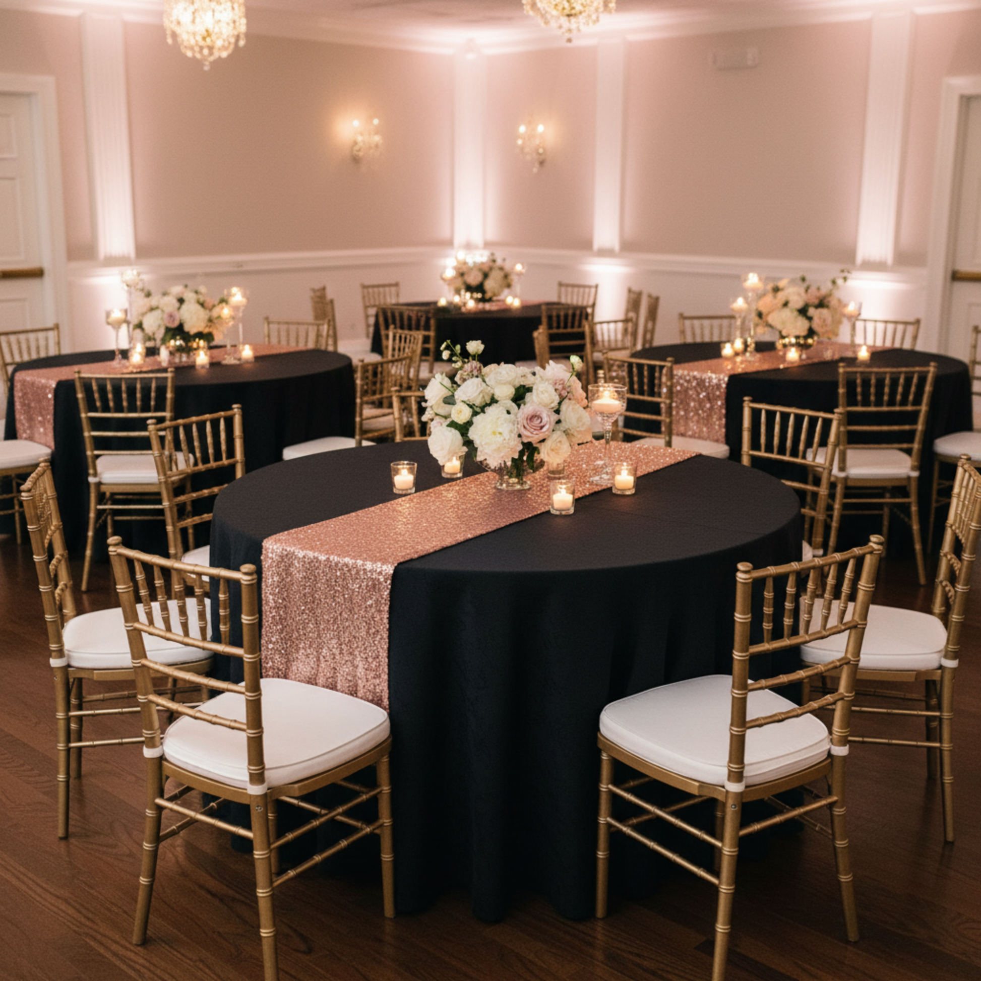 Indoor Wedding Reception - Black Tablecloth
