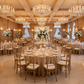 Indoor Wedding Reception with 132 Round Lamour Satin Tablecloth