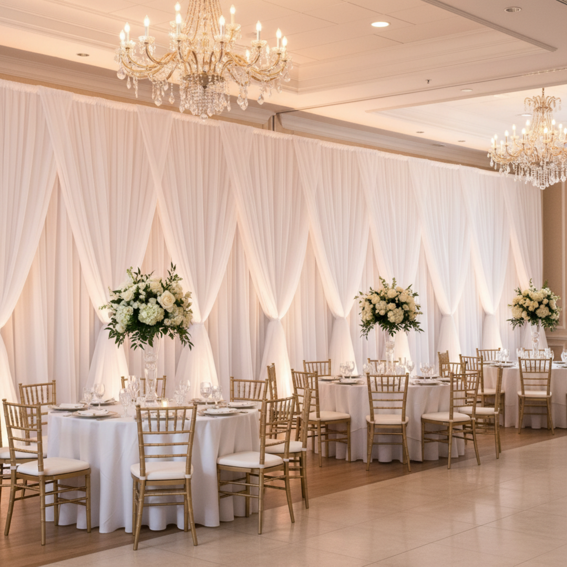 Indoor Wedding Reception - 14ft White Sheer Voile Backdrop