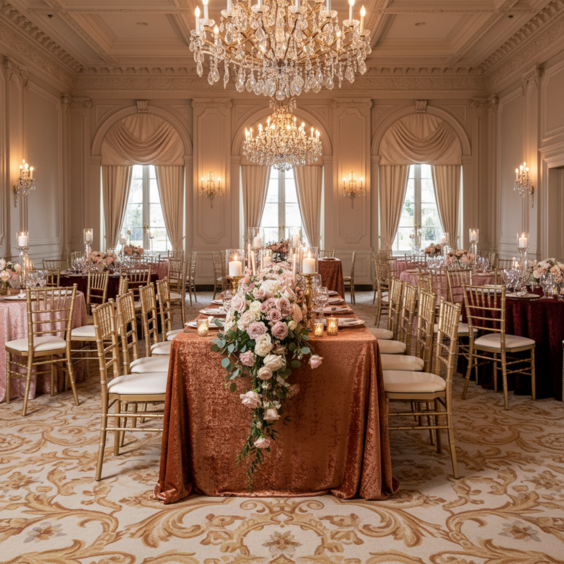 Indoor Wedding Reception – Terracotta Velvet 90x132 Rectangular Tablecloth 
