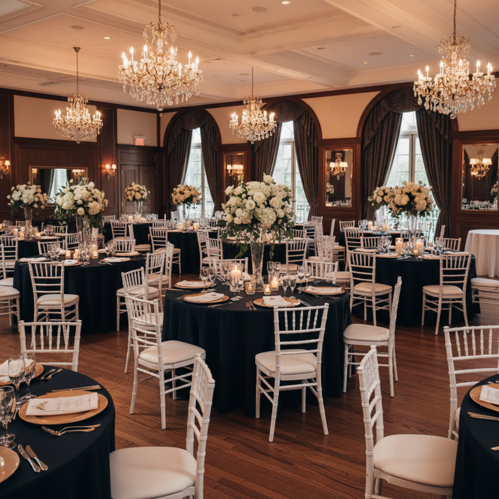 Indoor Wedding Reception Black 120 Round Premium Polyester Tablecloth