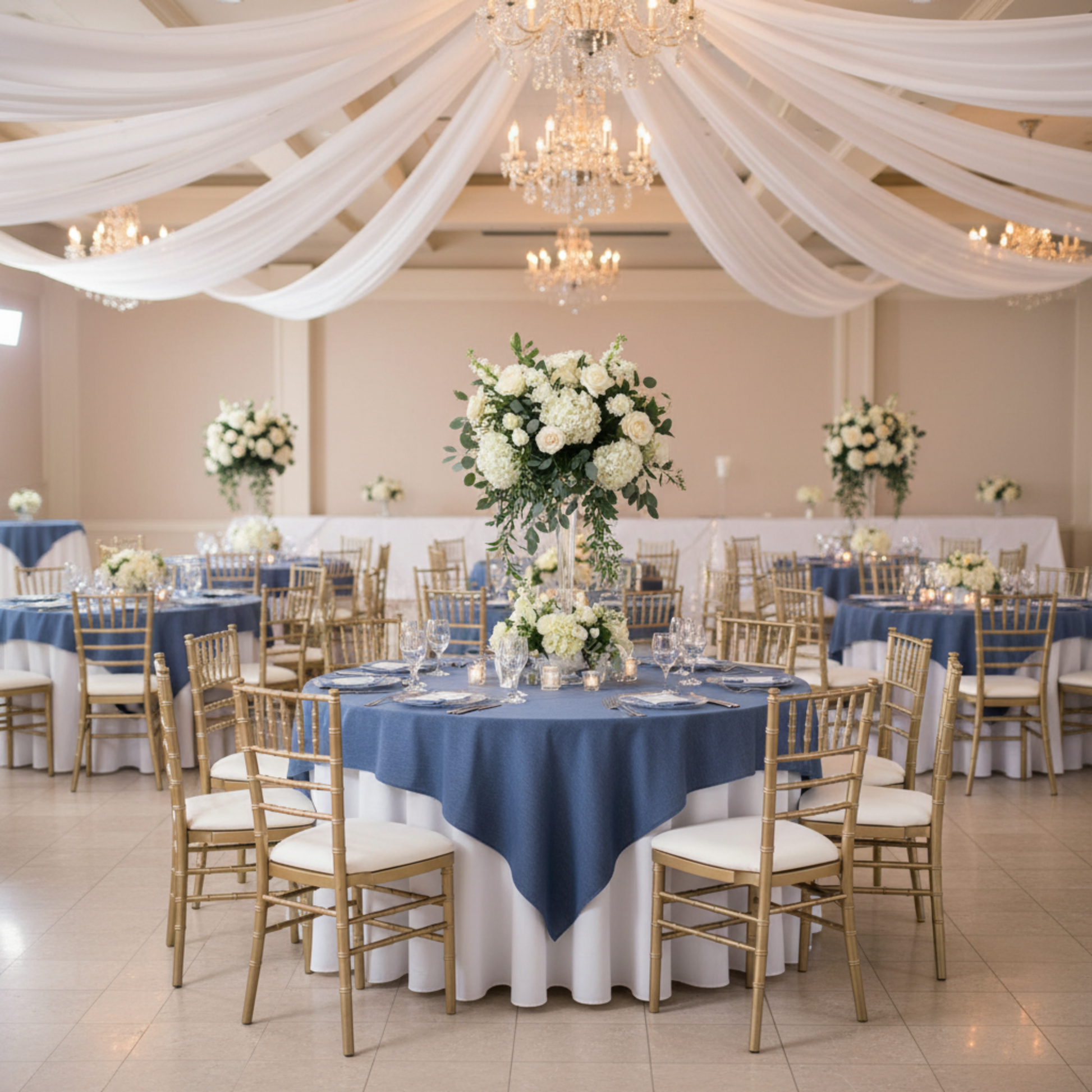 Indoor Wedding Reception – Blue Faux Denim 85x85 Overlay