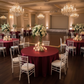 Indoor Wedding Reception - Burgundy 132 Round Lamour Satin Tablecloth