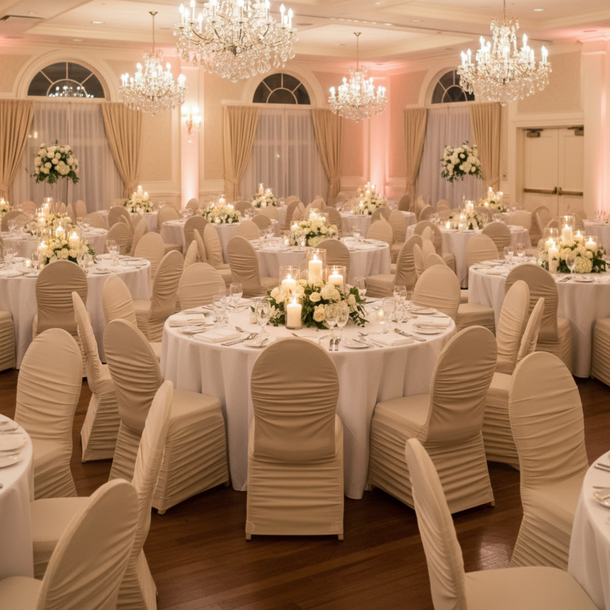 Indoor Wedding Reception Champagne Ruched Fashion Spandex Banquet Chair Cover