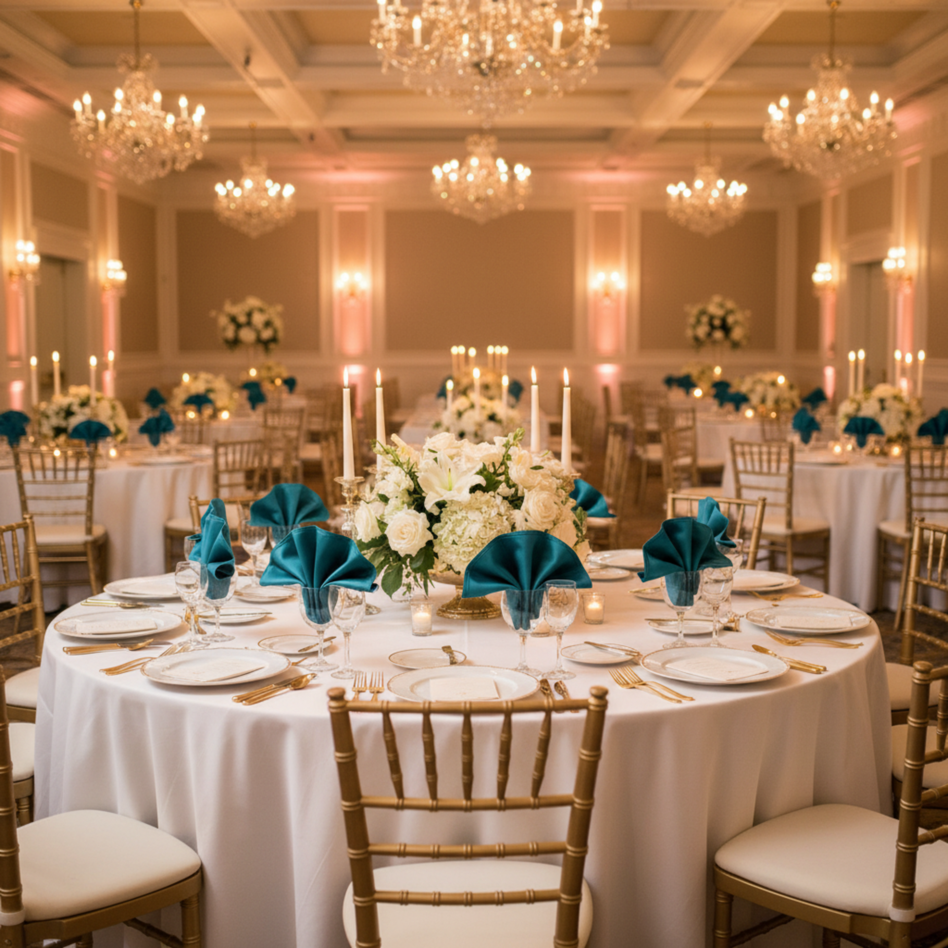 Indoor Wedding Reception – Dark Turquoise Satin Napkin