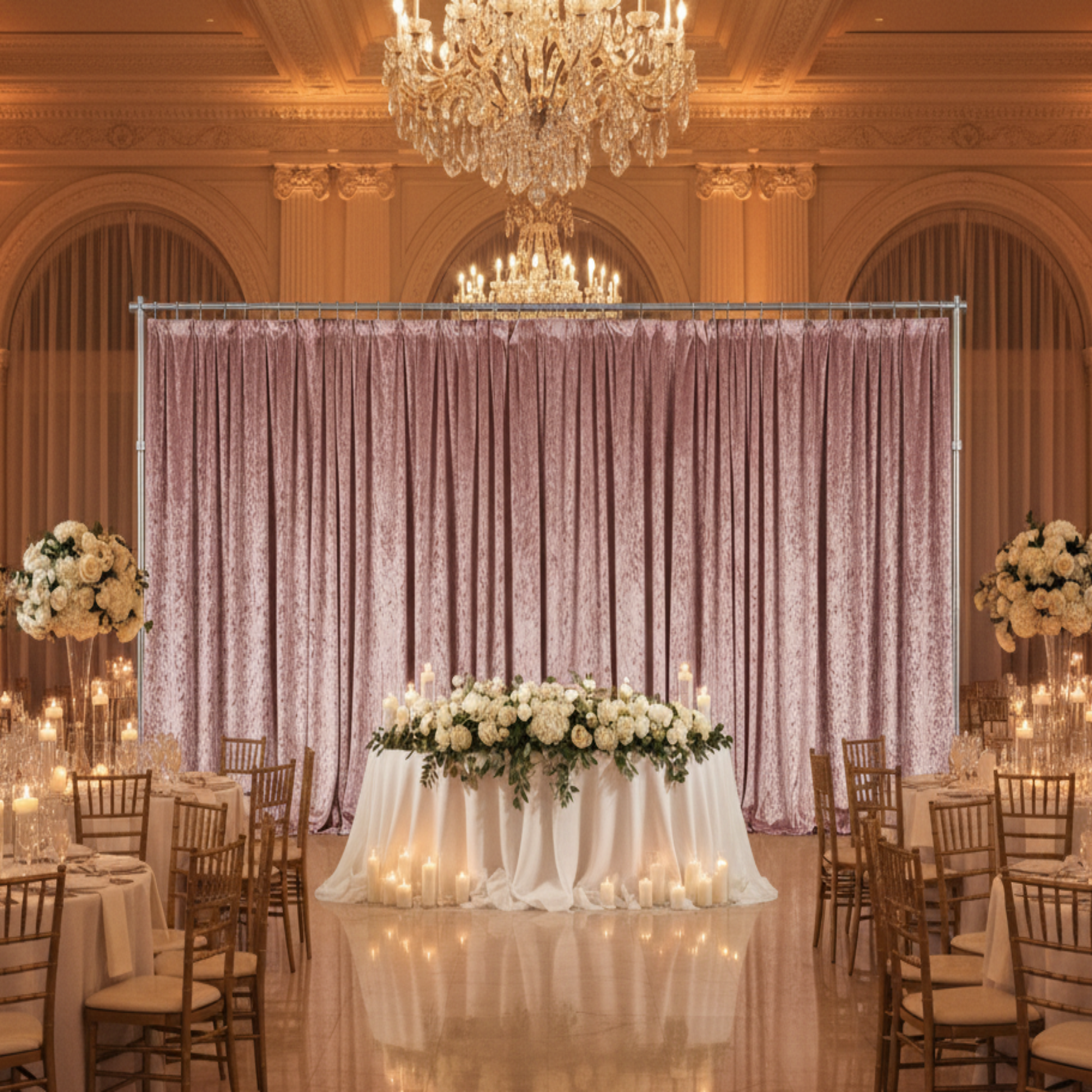Indoor Wedding Reception Dusty Rose Mauve 12FT Velvet Drape