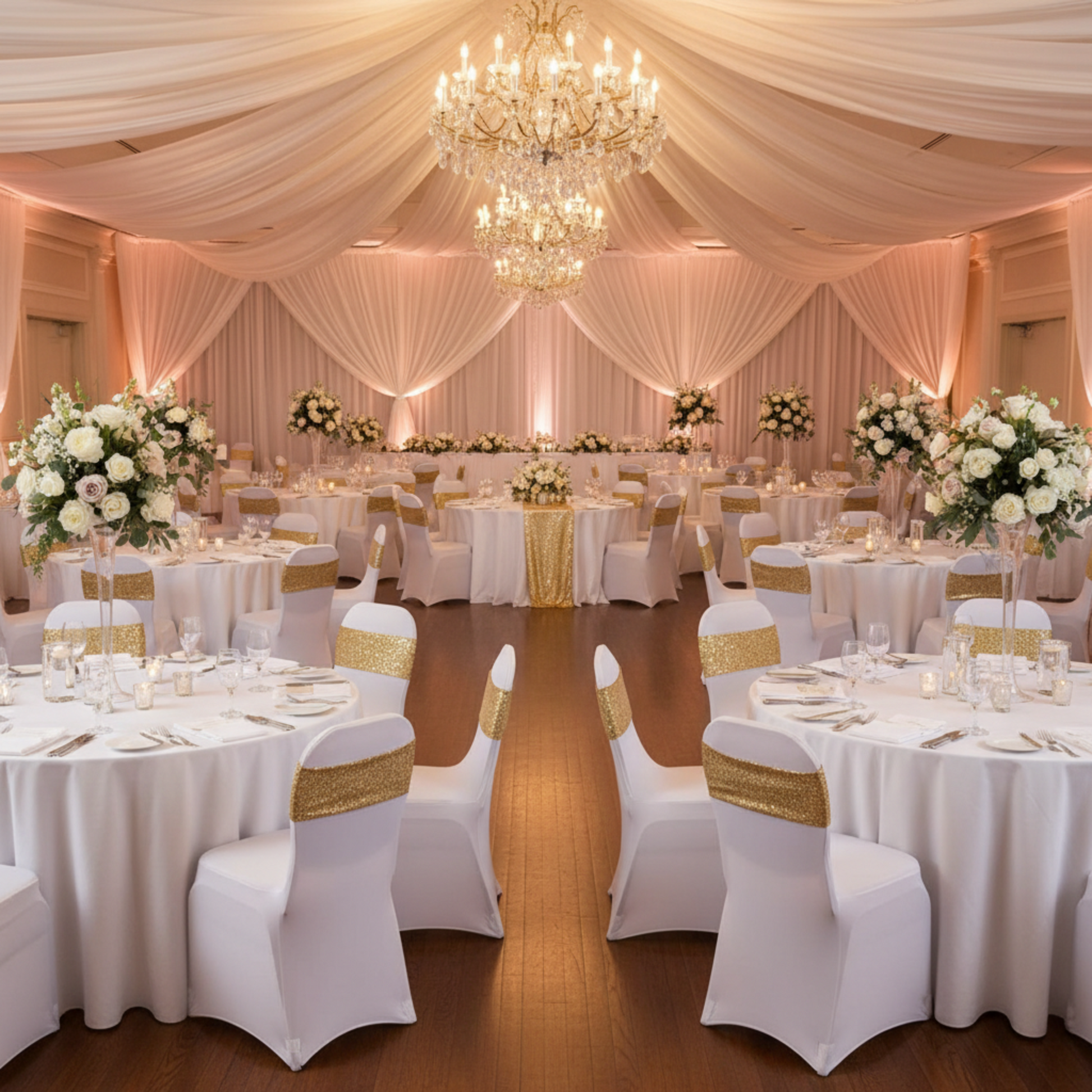 Indoor Wedding Reception Gold Glitz Sequin Spandex Chair Band