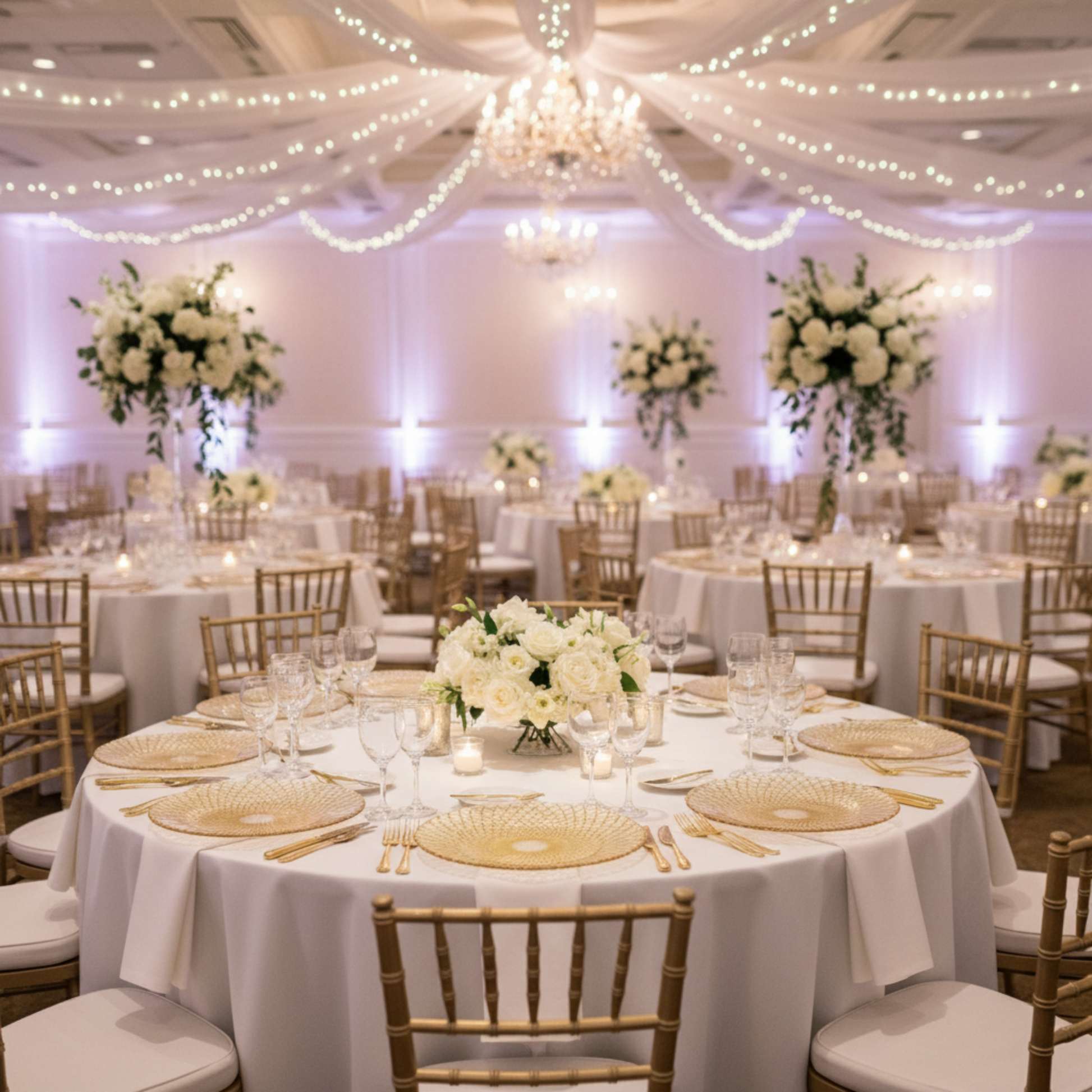 Indoor Wedding Reception – Gold Sunburst Charger Plate