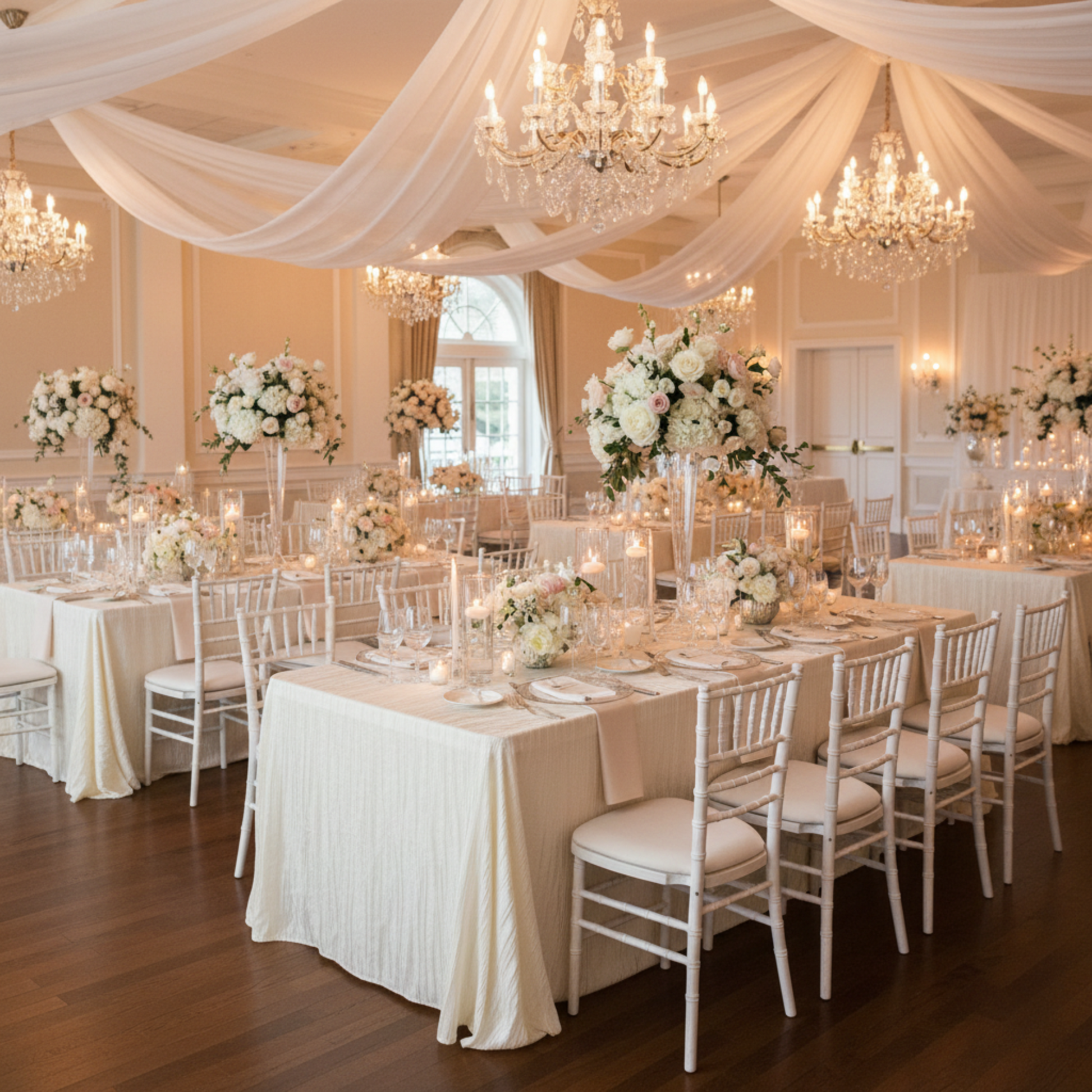 Indoor Wedding Reception – Ivory 90x132 Accordion Crinkle Taffeta Rectangular Tablecloth