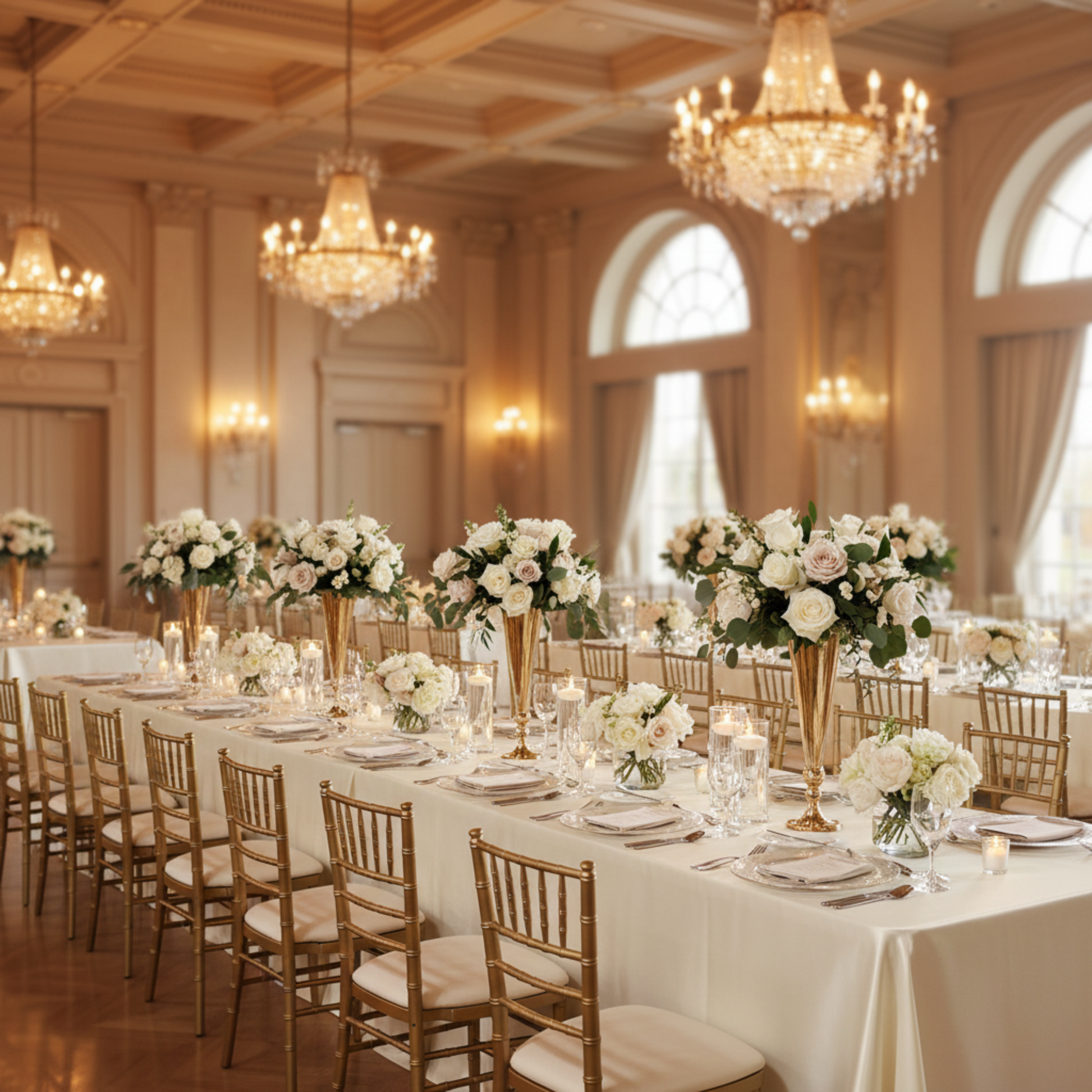 Indoor Wedding Reception - Ivory Satin 90x132 Rectangular Tablecloth 