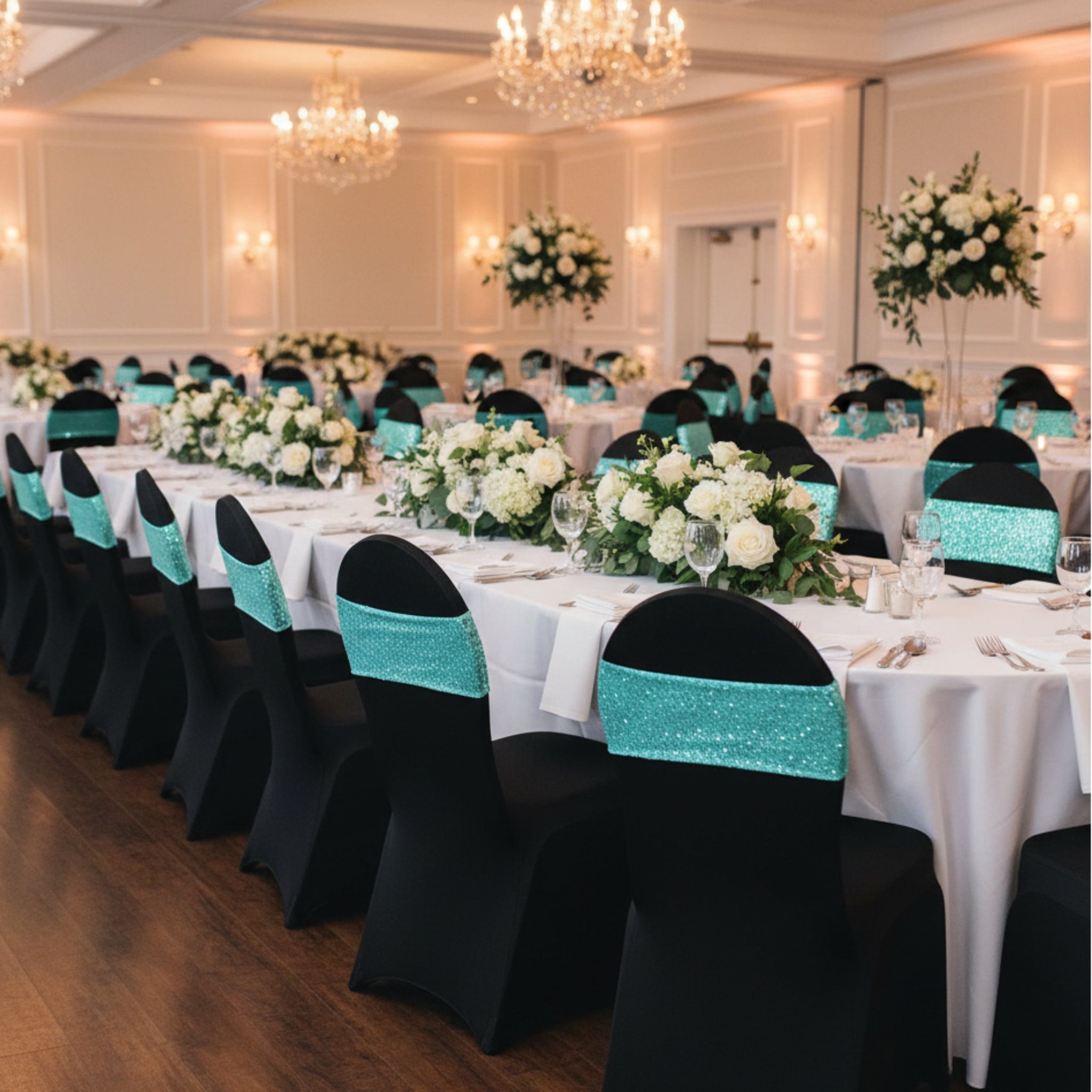 Indoor Wedding Reception - Black Chair Covers