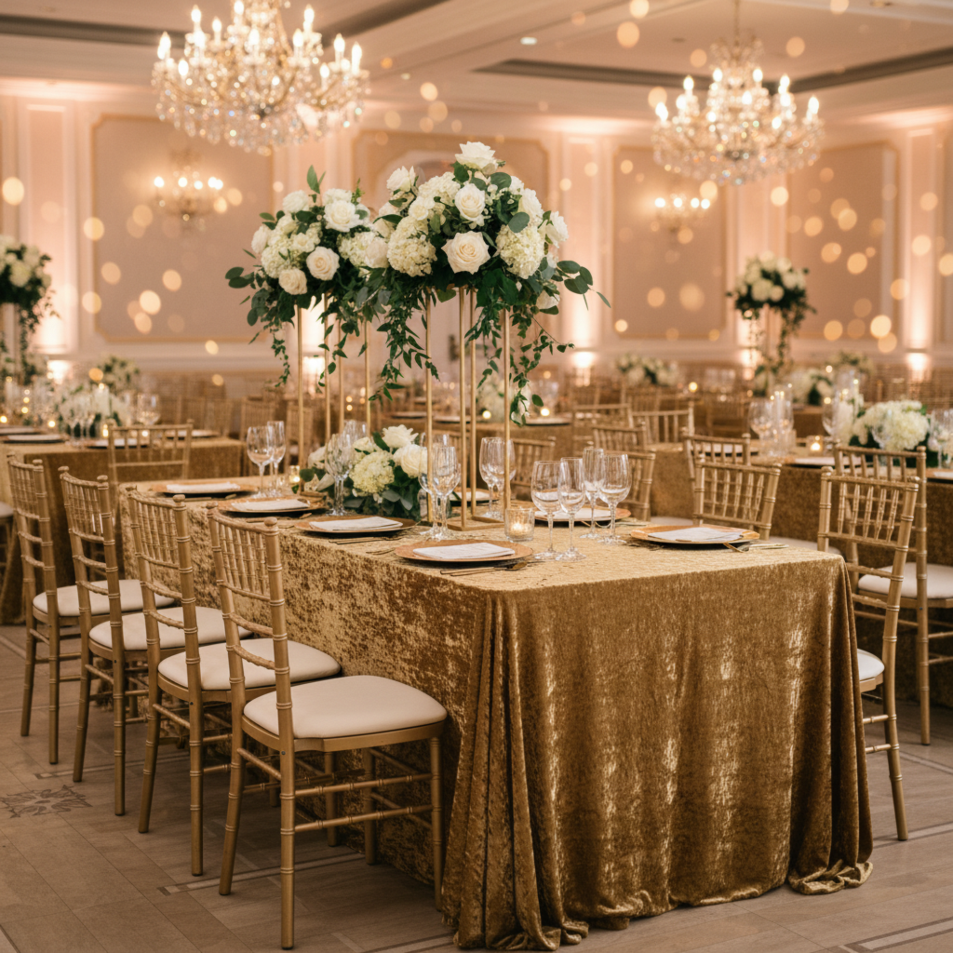Indoor Wedding Reception – Mustard Gold 90x132 Velvet Rectangular Tablecloth