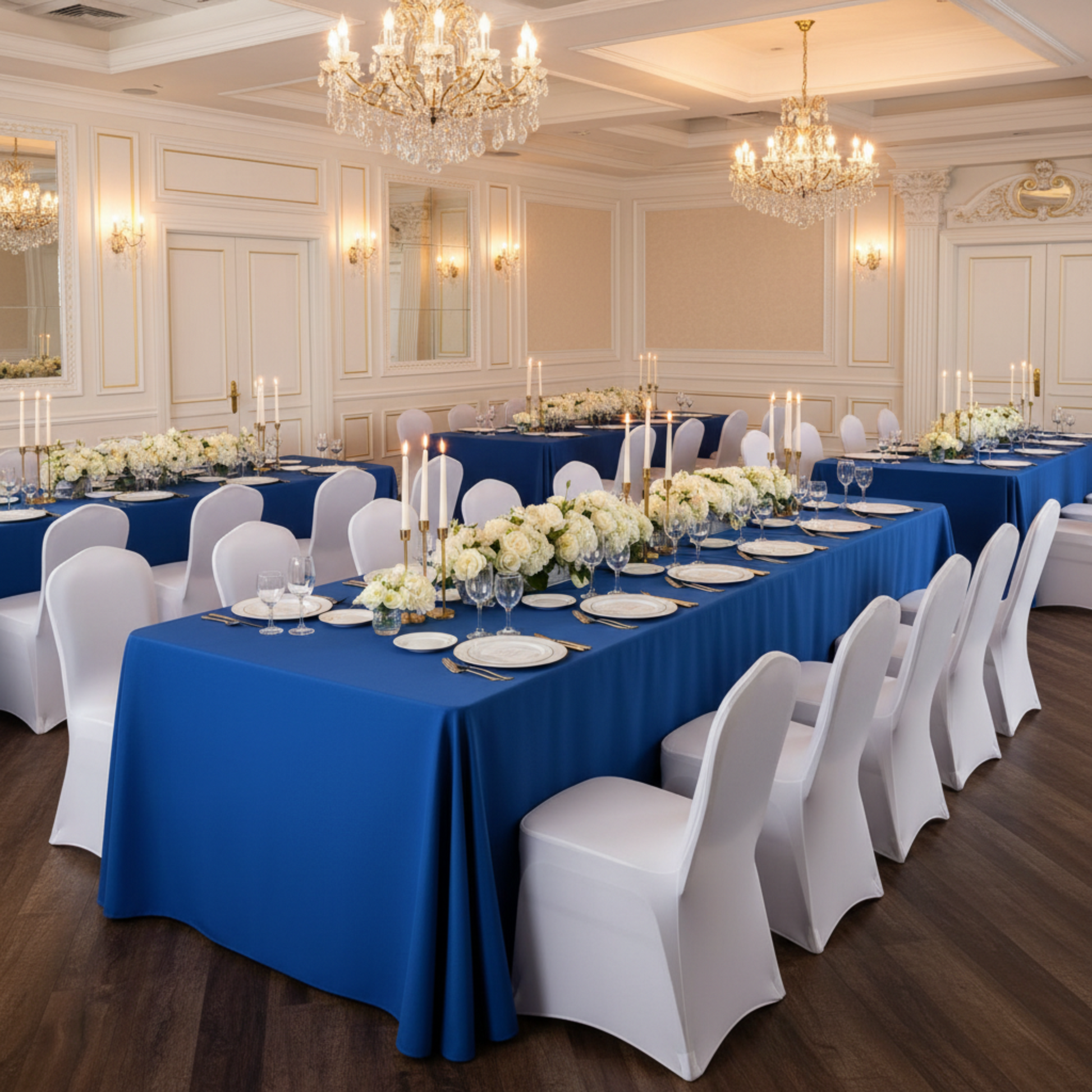 Indoor Wedding Reception 8FT Premium Polyester Rectangular Tablecloth