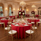 Indoor Wedding Reception Red 120 Round Lamour Satin Tablecloth