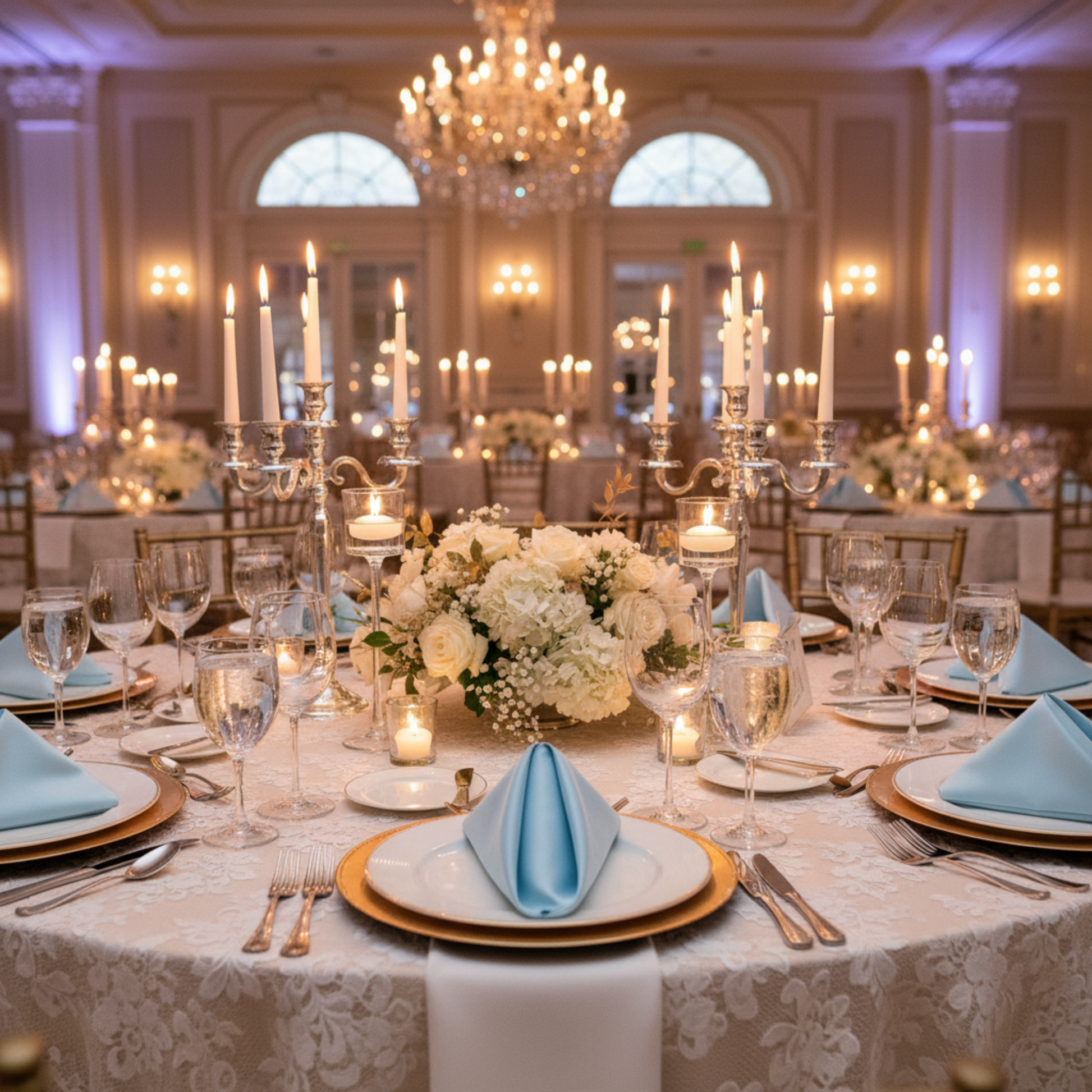Indoor Wedding Reception Satin 20x20 Napkin Baby Blue