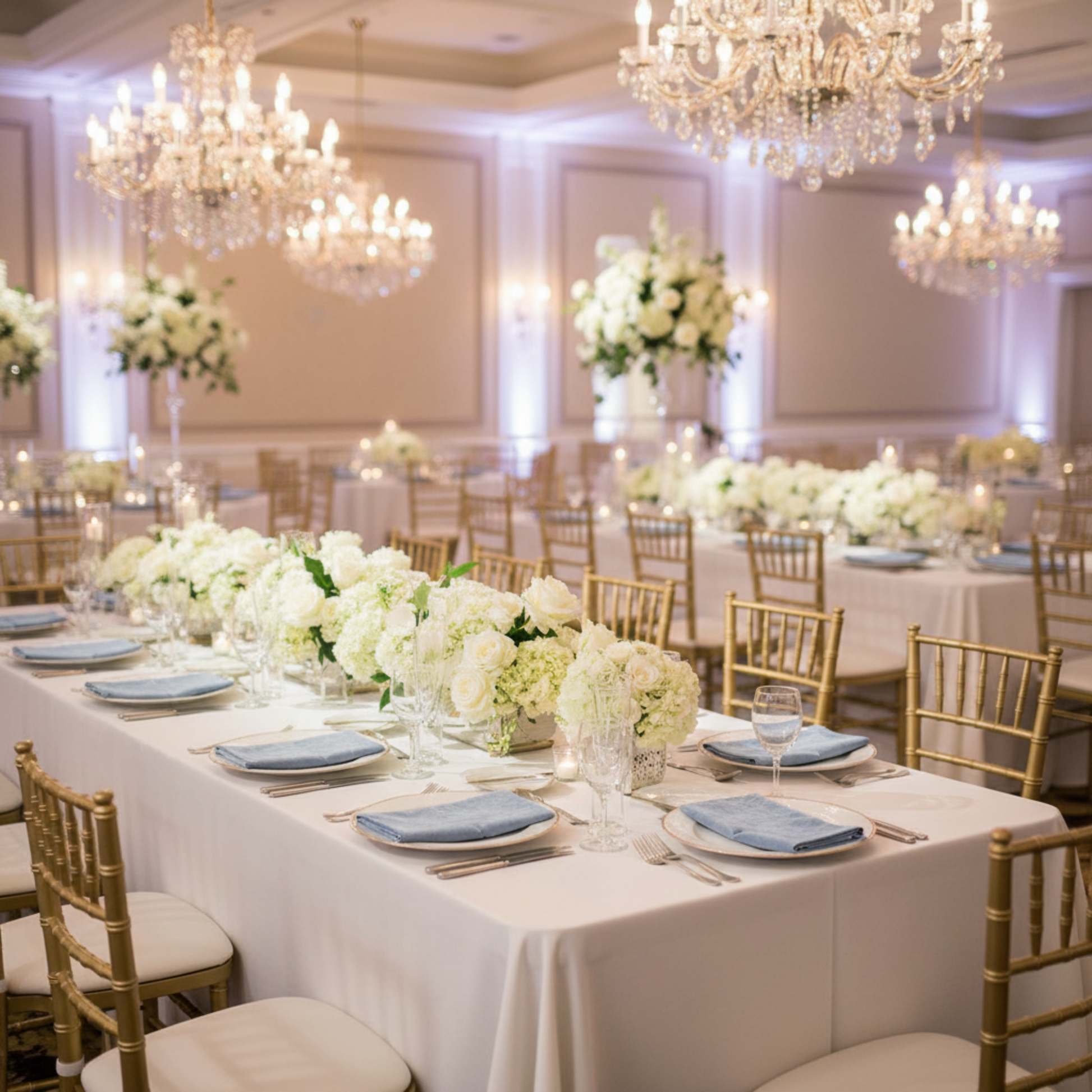 Indoor Wedding Reception Velvet Napkin Dusty Blue