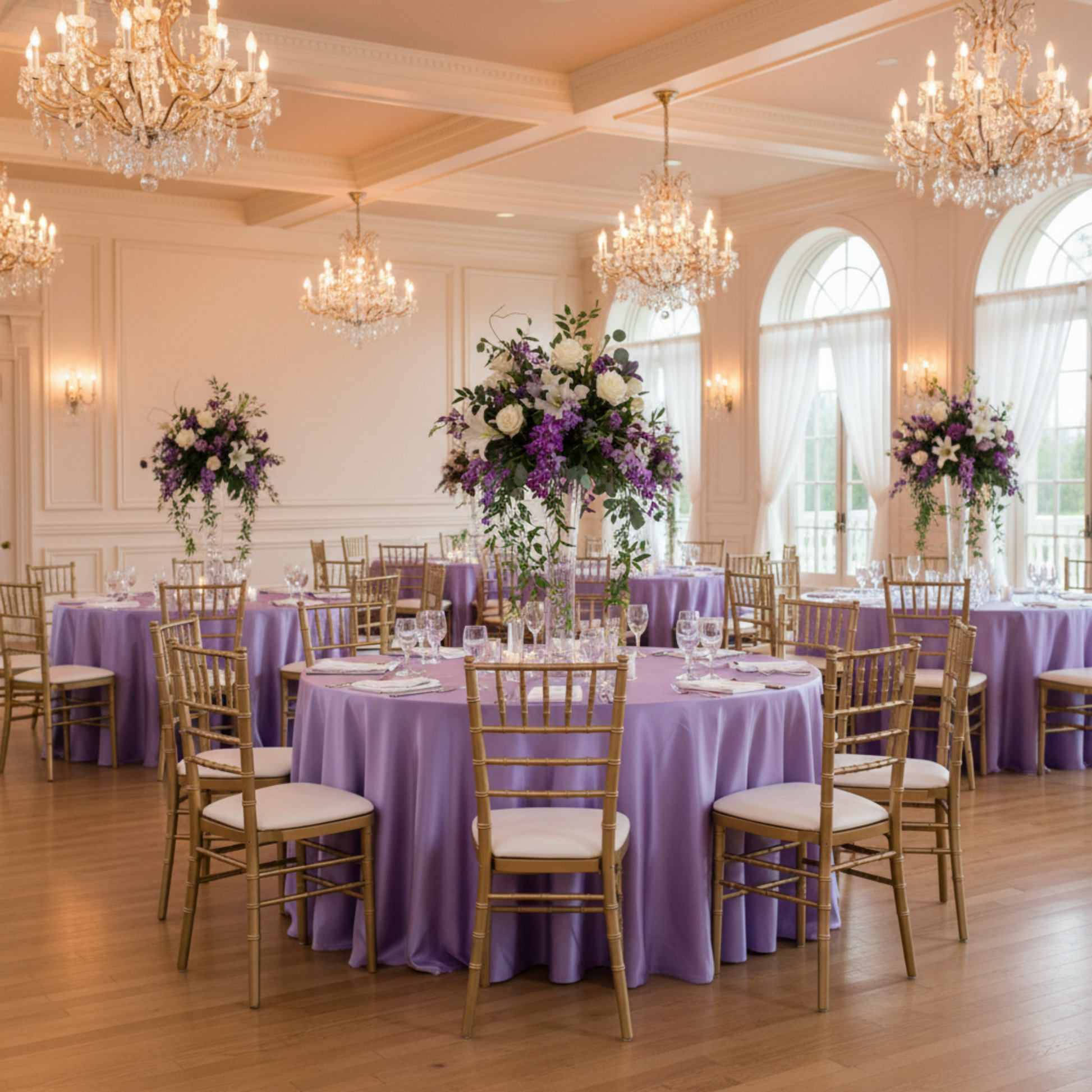 Indoor Wedding Reception – Victorian Lilac Wisteria Taffeta Tablecloth