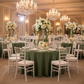 Indoor Wedding Reception - Willow Green Premium Polyester 132" Round Tablecloth 
